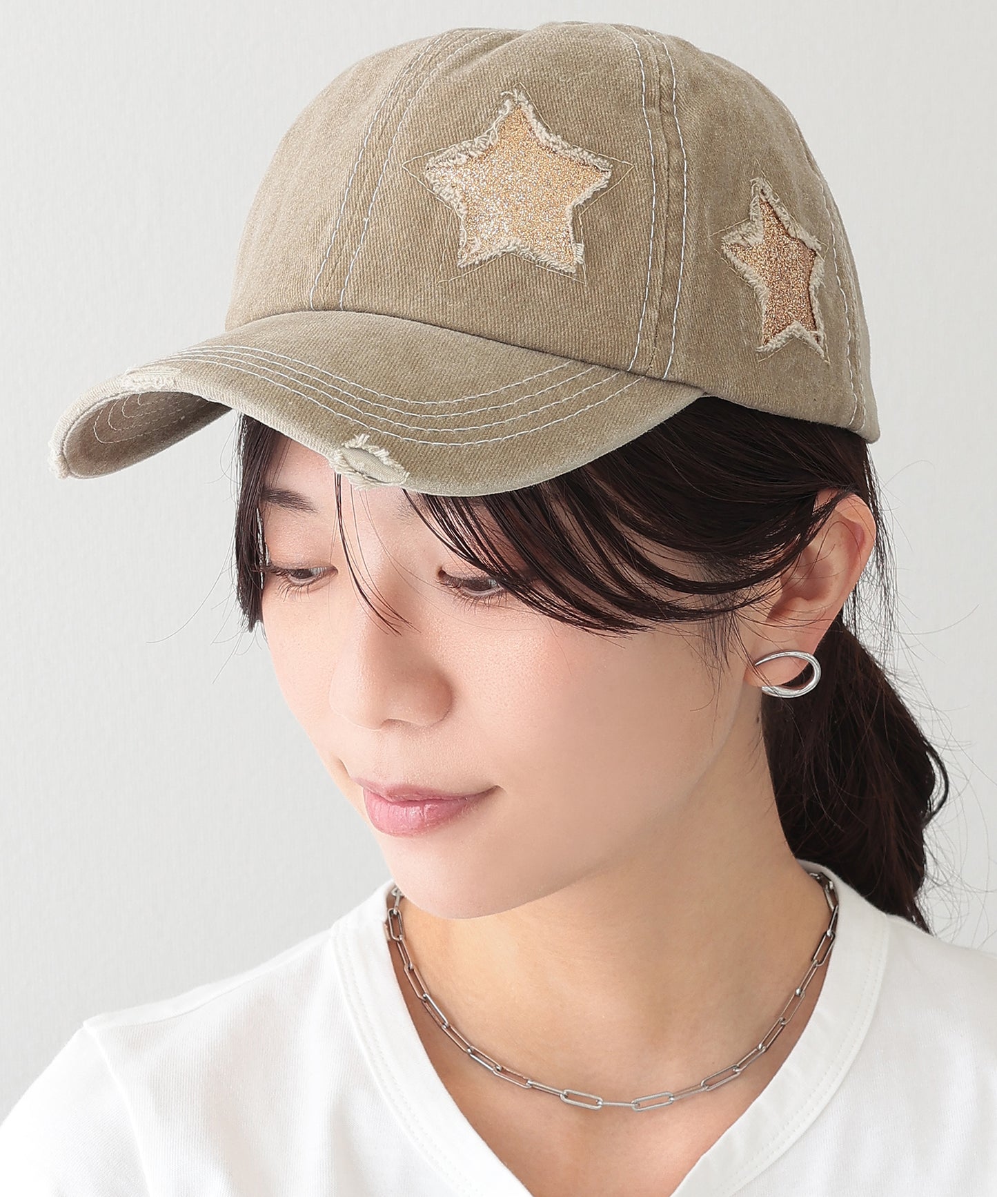 ダメージ 星 ステッチ ベースボール キャップ