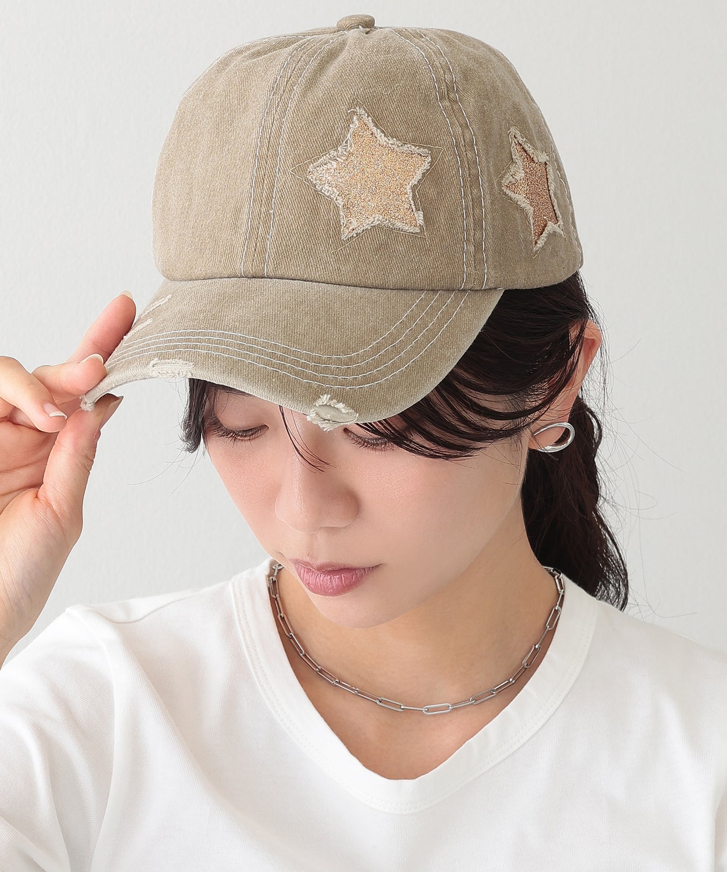 ダメージ 星 ステッチ ベースボール キャップ