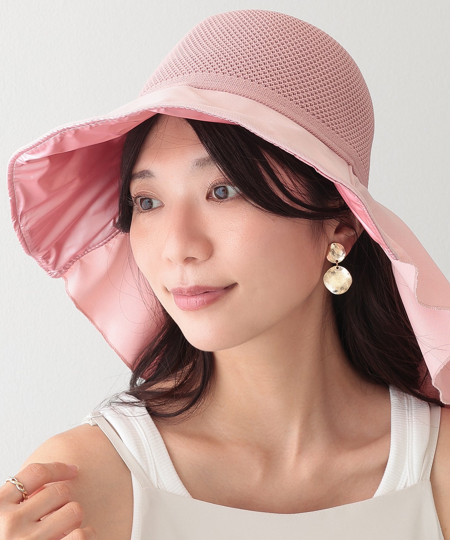 異素材 メッシュ編み バックリボン サンシェード ハット