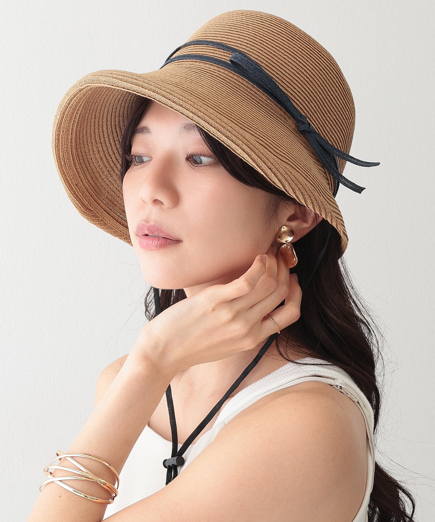 リボン付き ストロー クロッシェ ハット