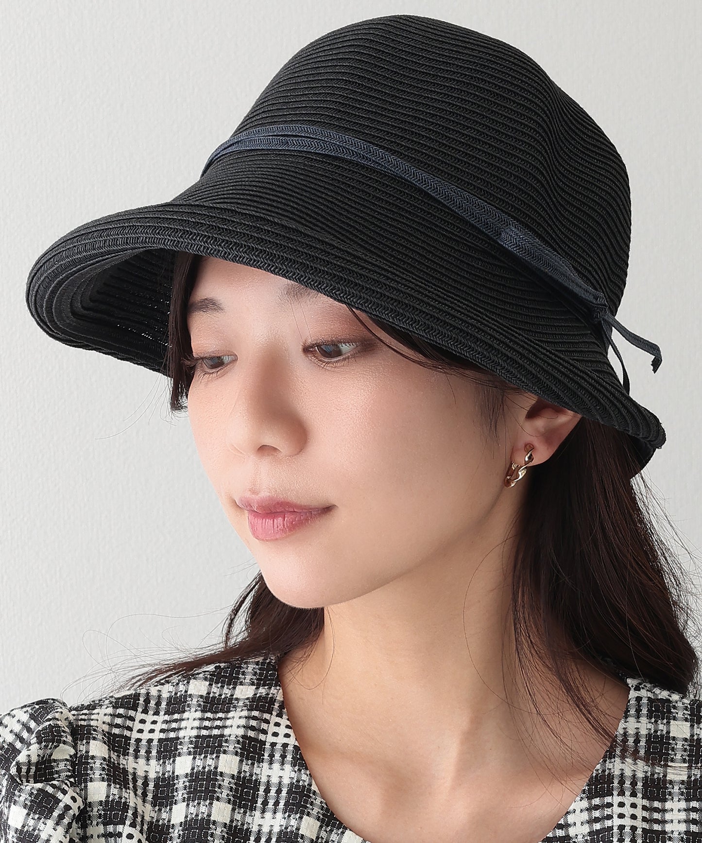 リボン付き ストロー クロッシェ ハット