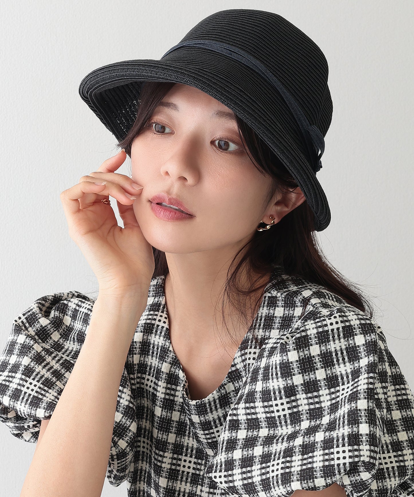 リボン付き ストロー クロッシェ ハット
