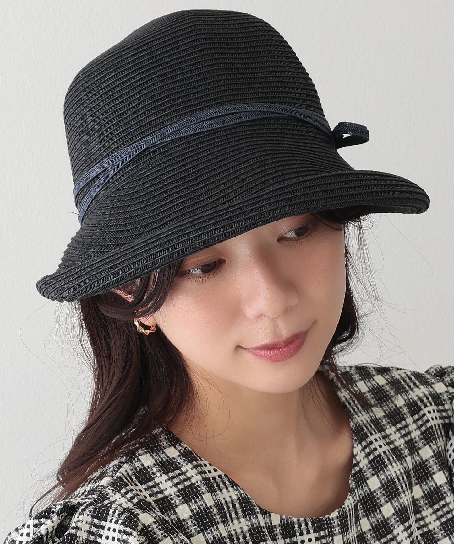 リボン付き ストロー クロッシェ ハット