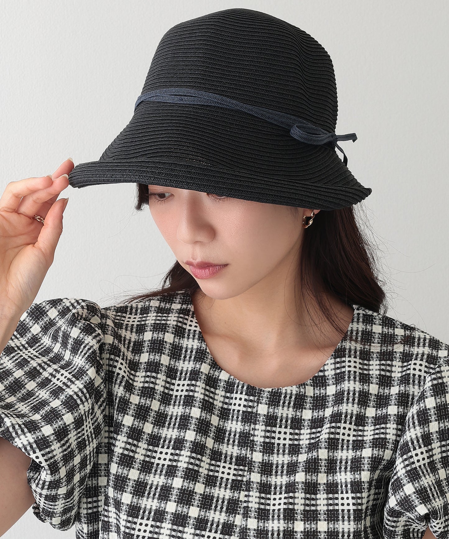 リボン付き ストロー クロッシェ ハット