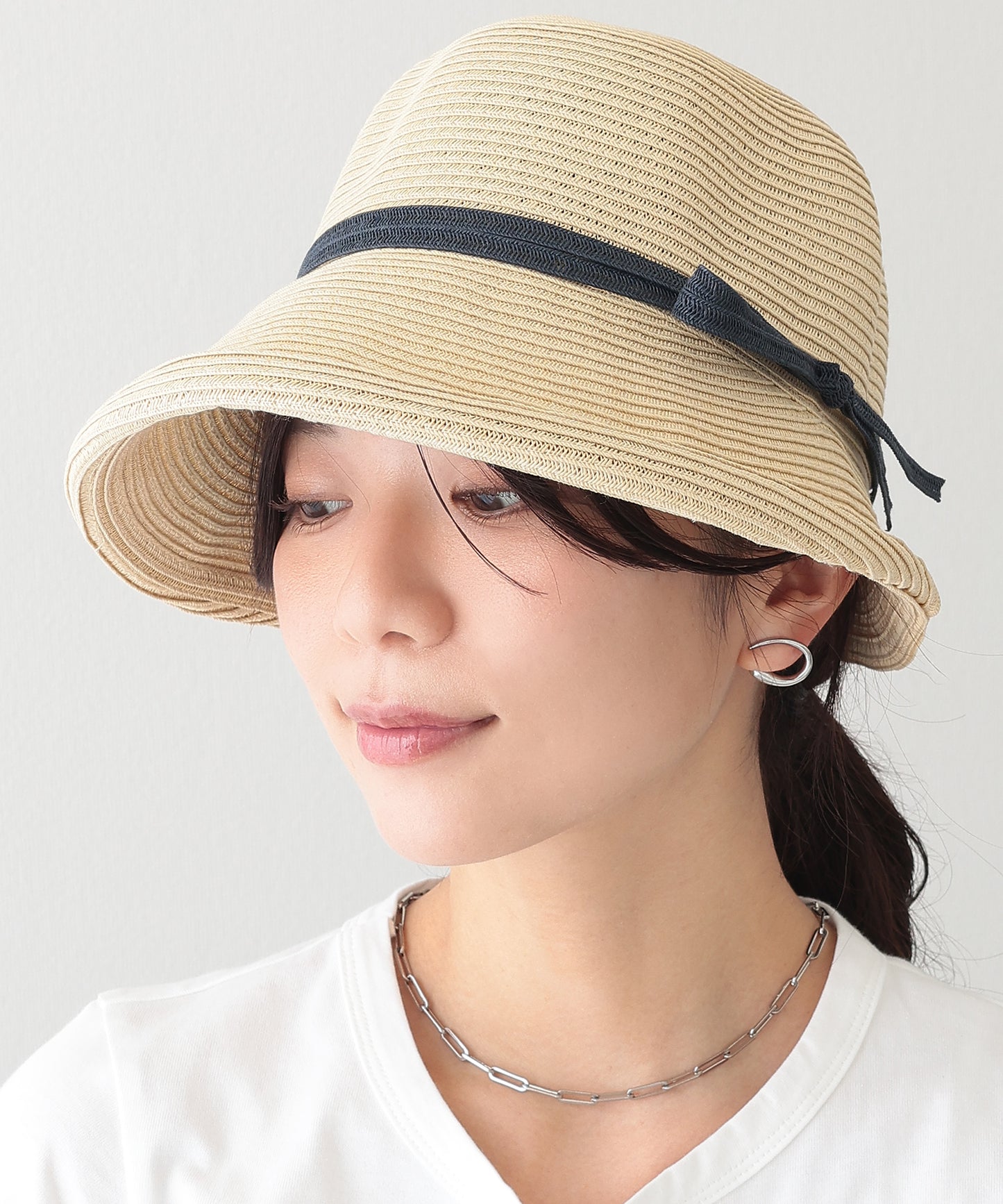リボン付き ストロー クロッシェ ハット