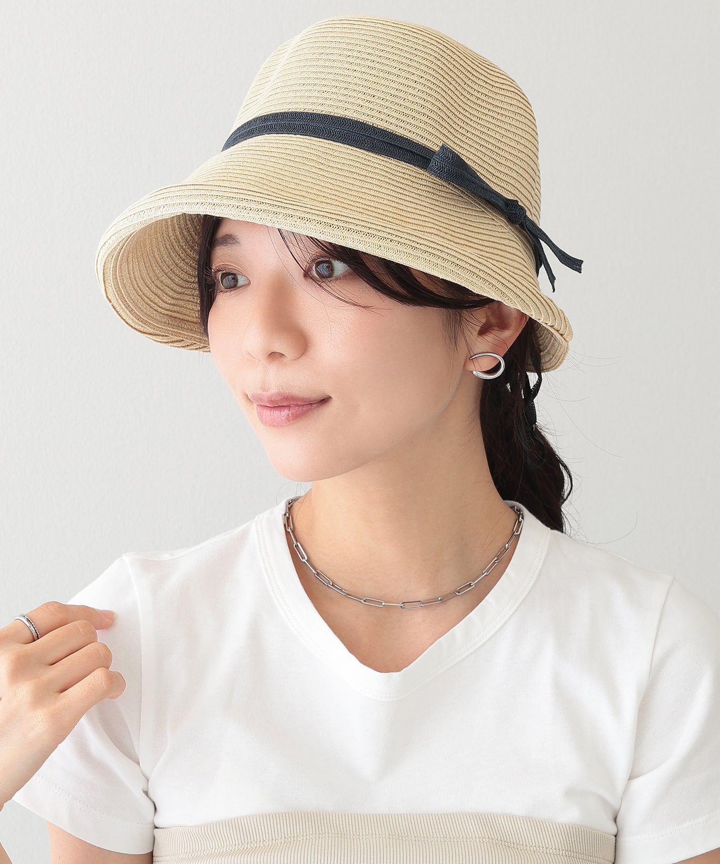 リボン付き ストロー クロッシェ ハット