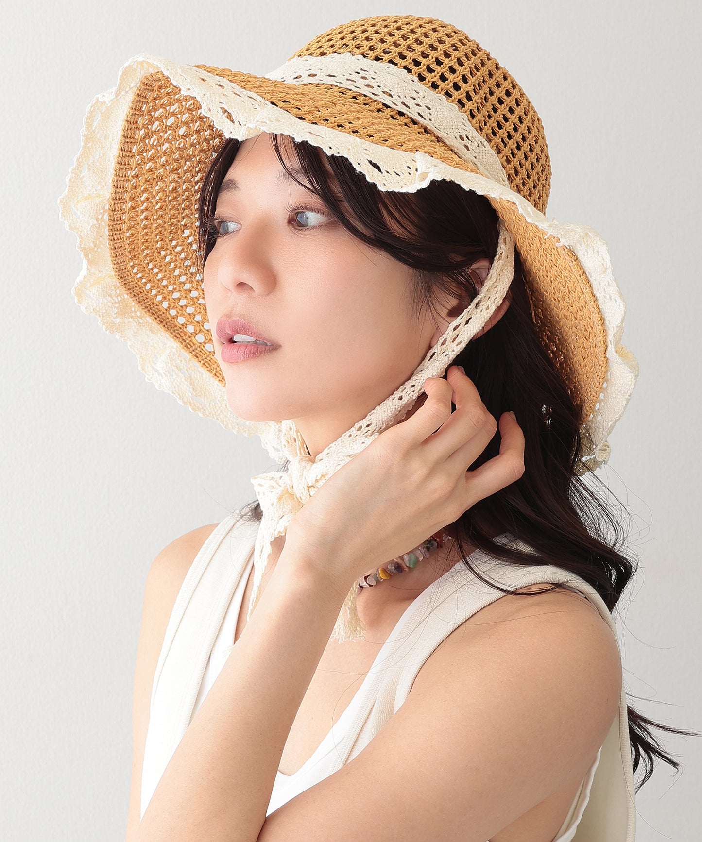 レース リボン メッシュ ビッグ ハット