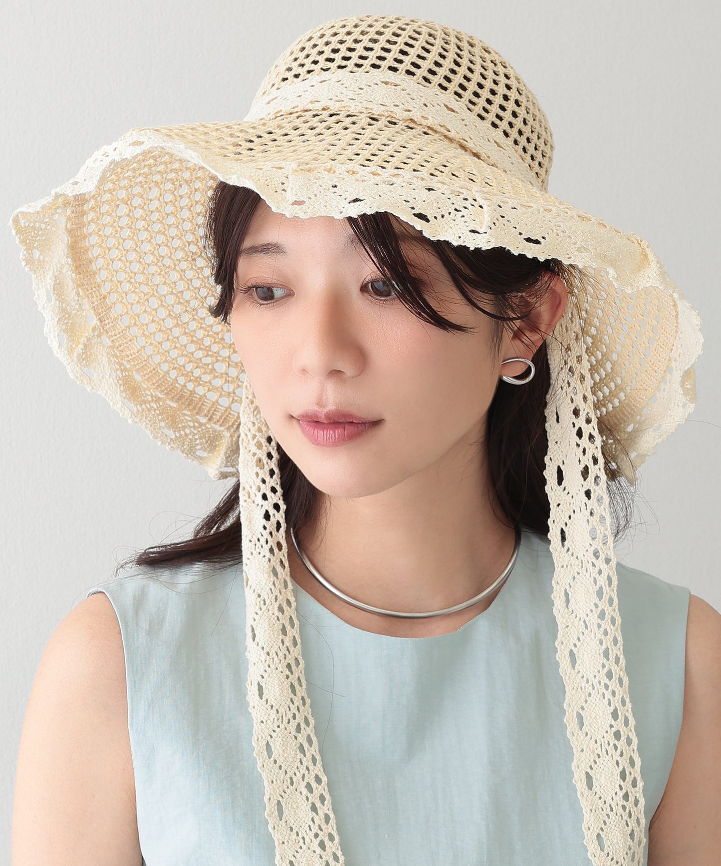 レース リボン メッシュ ビッグ ハット