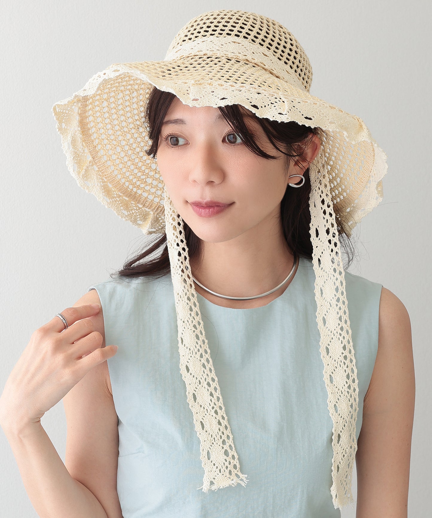 レース リボン メッシュ ビッグ ハット