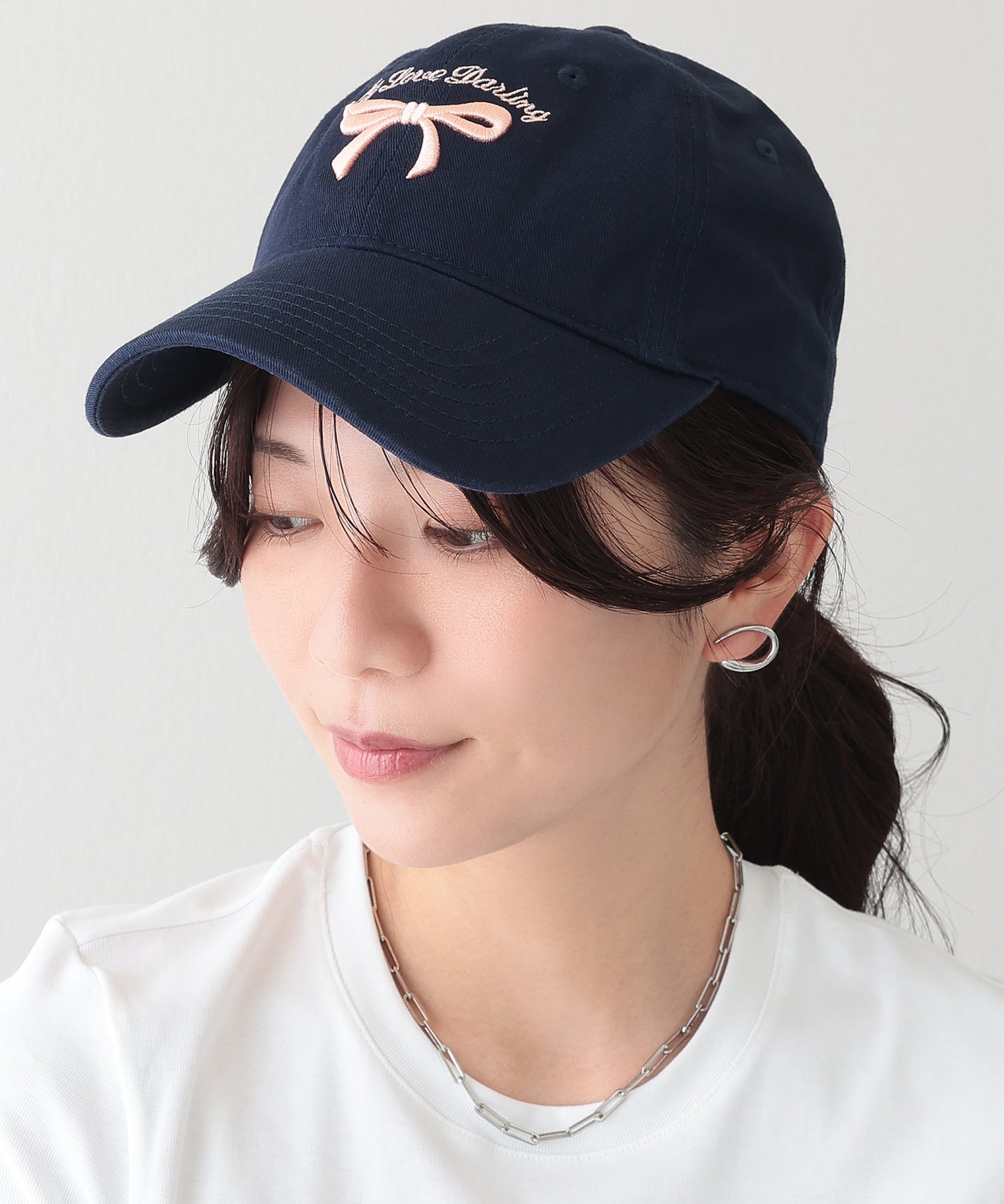 リボン 刺繍 ソリッドカラー ベーシック キャップ
