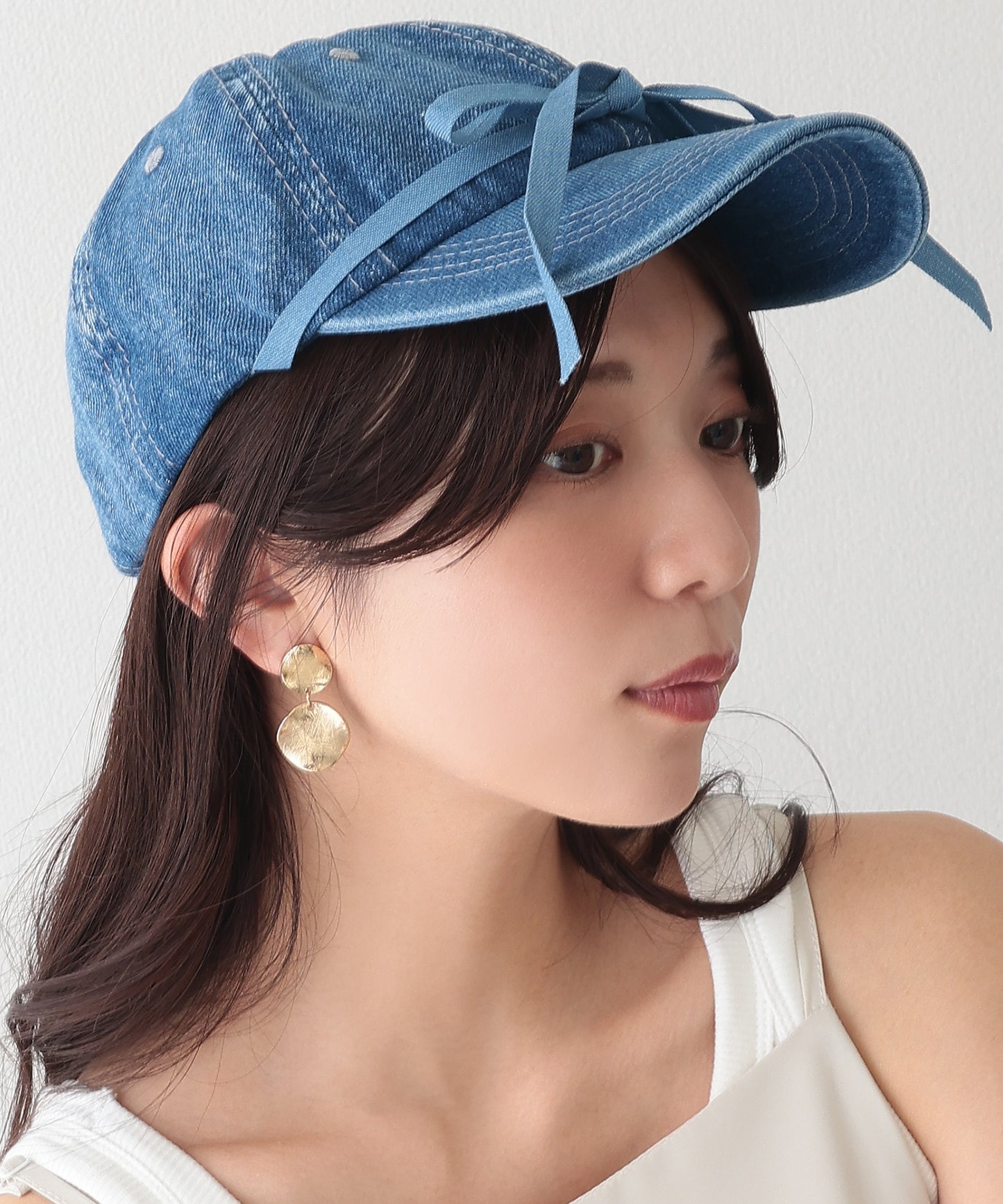 リボン付き プチ ハート デニム ベースボール キャップ