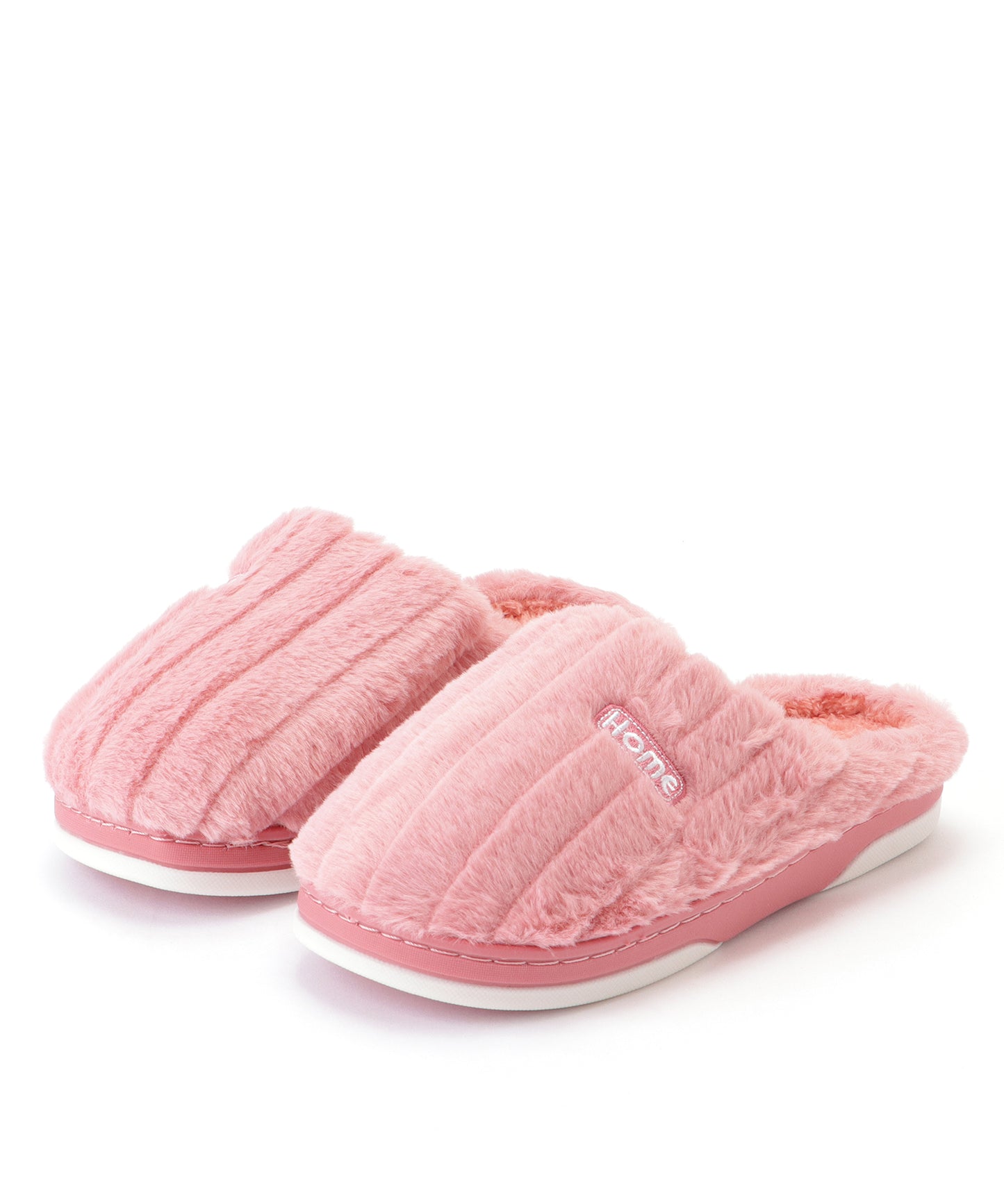 バイカラー ストライプ ファー ラバーソール スリッパ