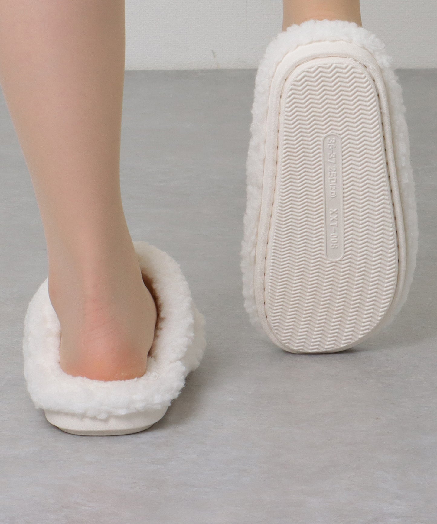 オープントゥ ボア フラット あったか ルームシューズ