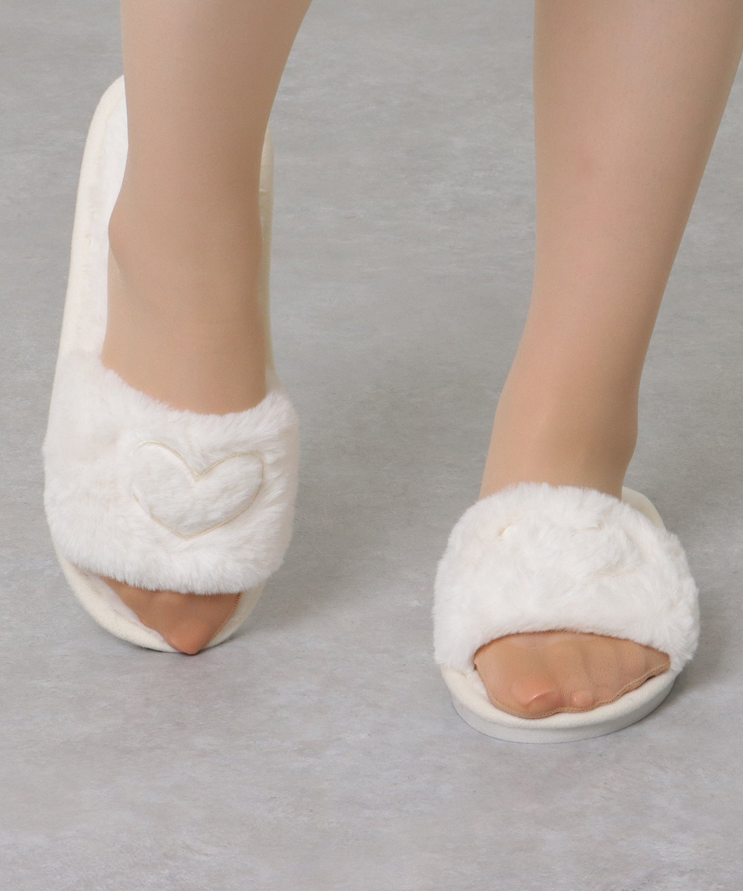 ソリッドカラー ハート 刺繍 スリム ファー スリッパ