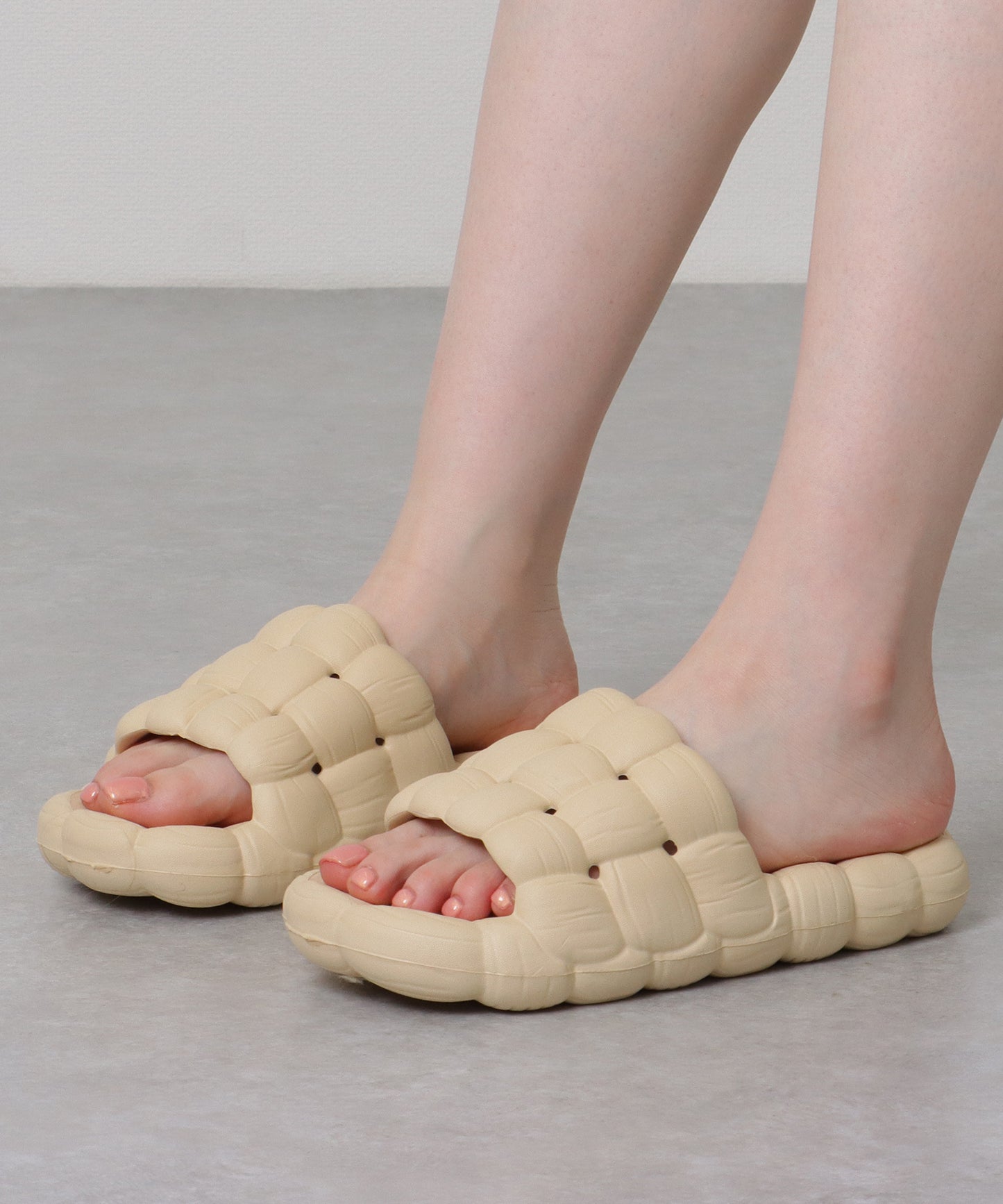 ソリッドカラー 立体 メッシュ フラット オープン サンダル