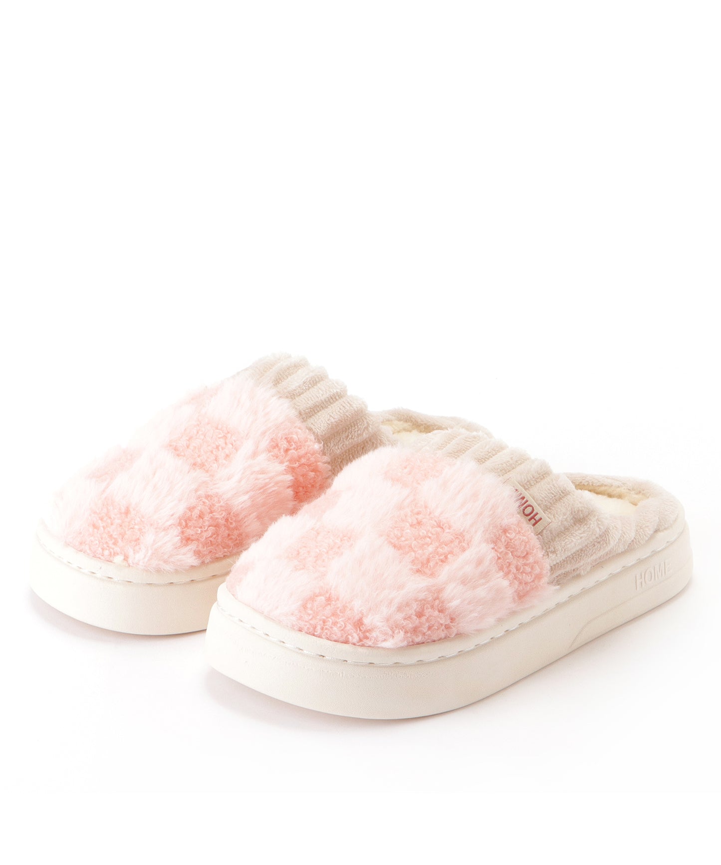 チェック コンビ ファー ラバーソール スリッパ