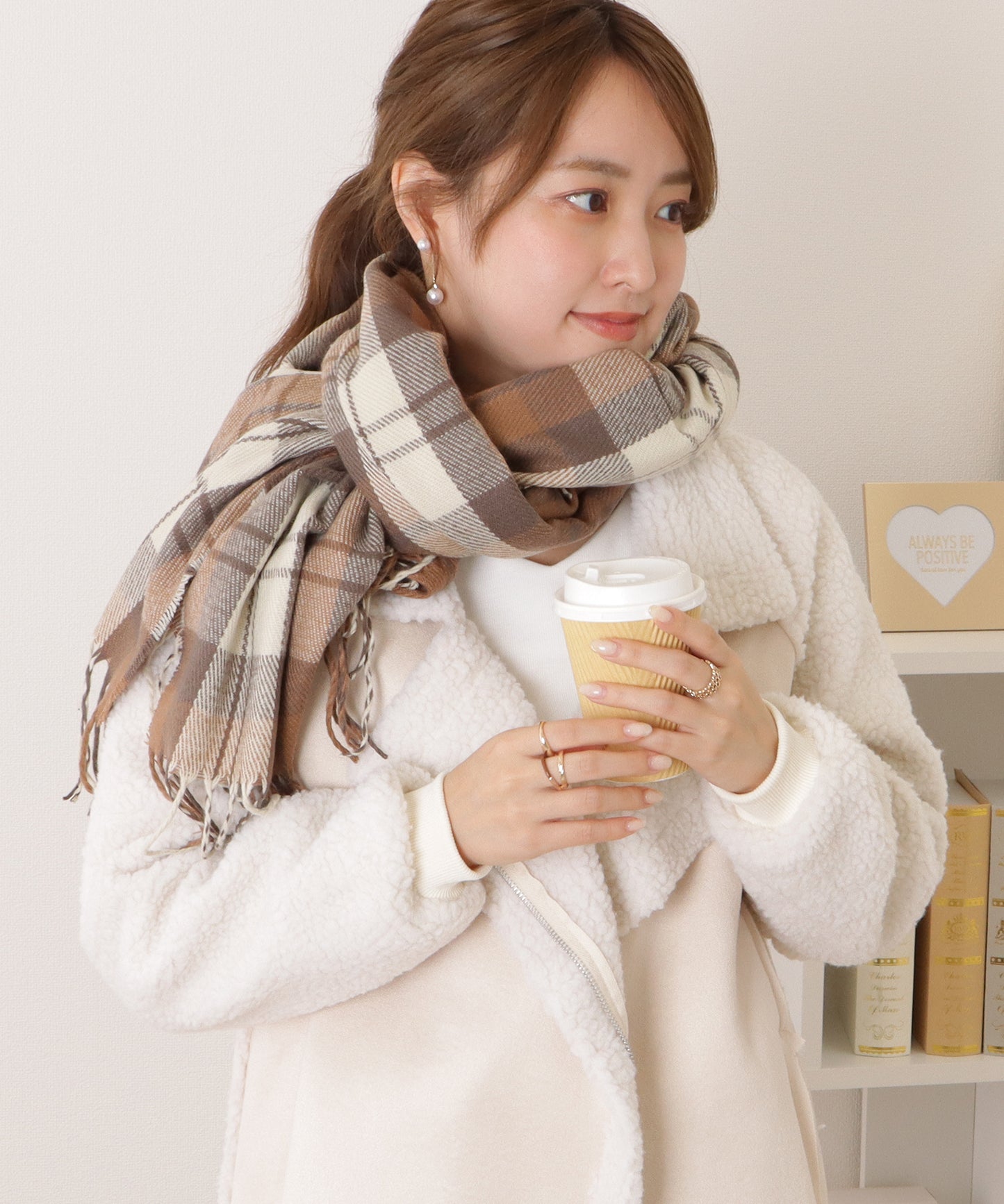 チェック柄カシミヤタッチフリンジストール