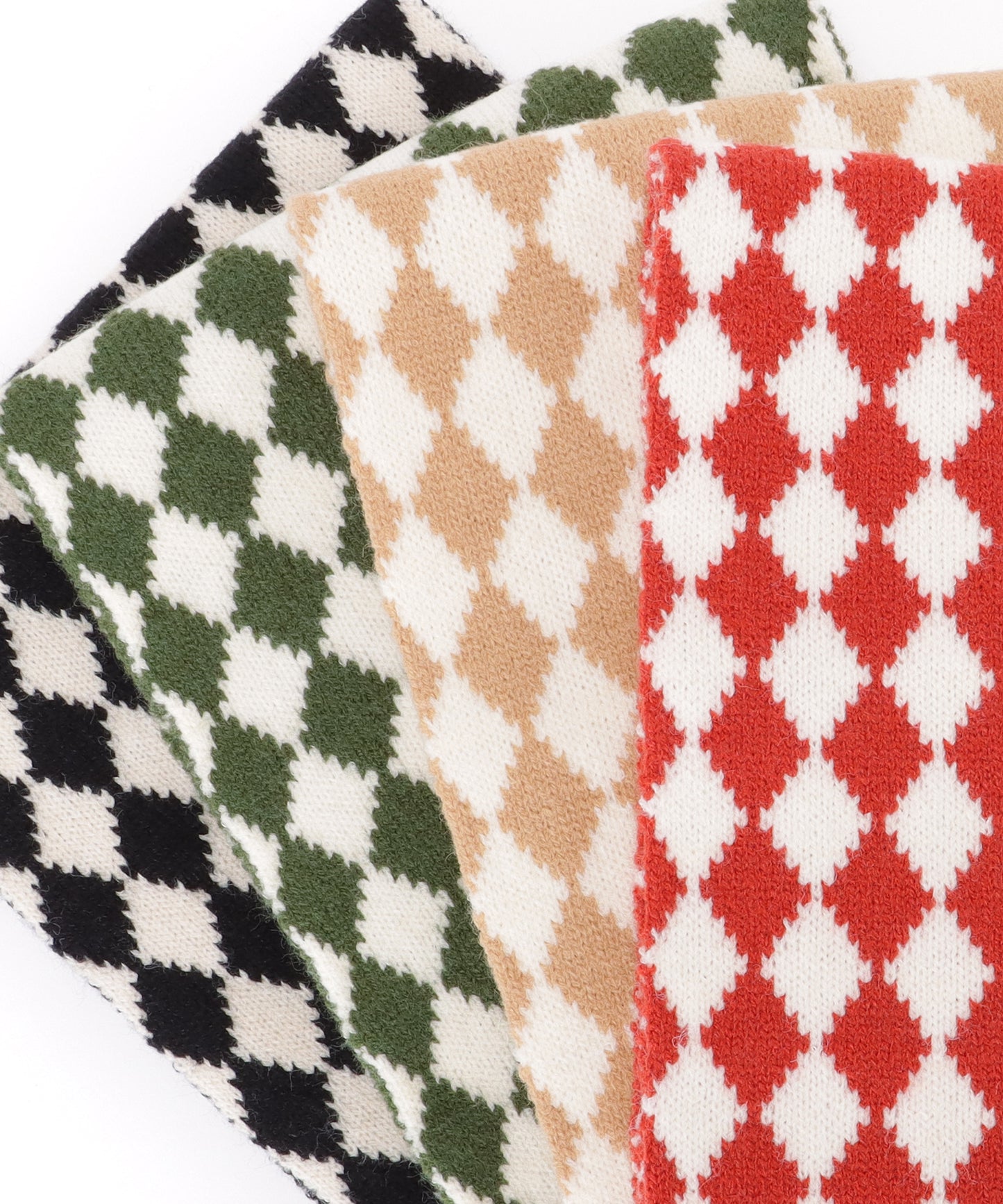 配色 ダイヤモンド チェック柄 ニット マフラー