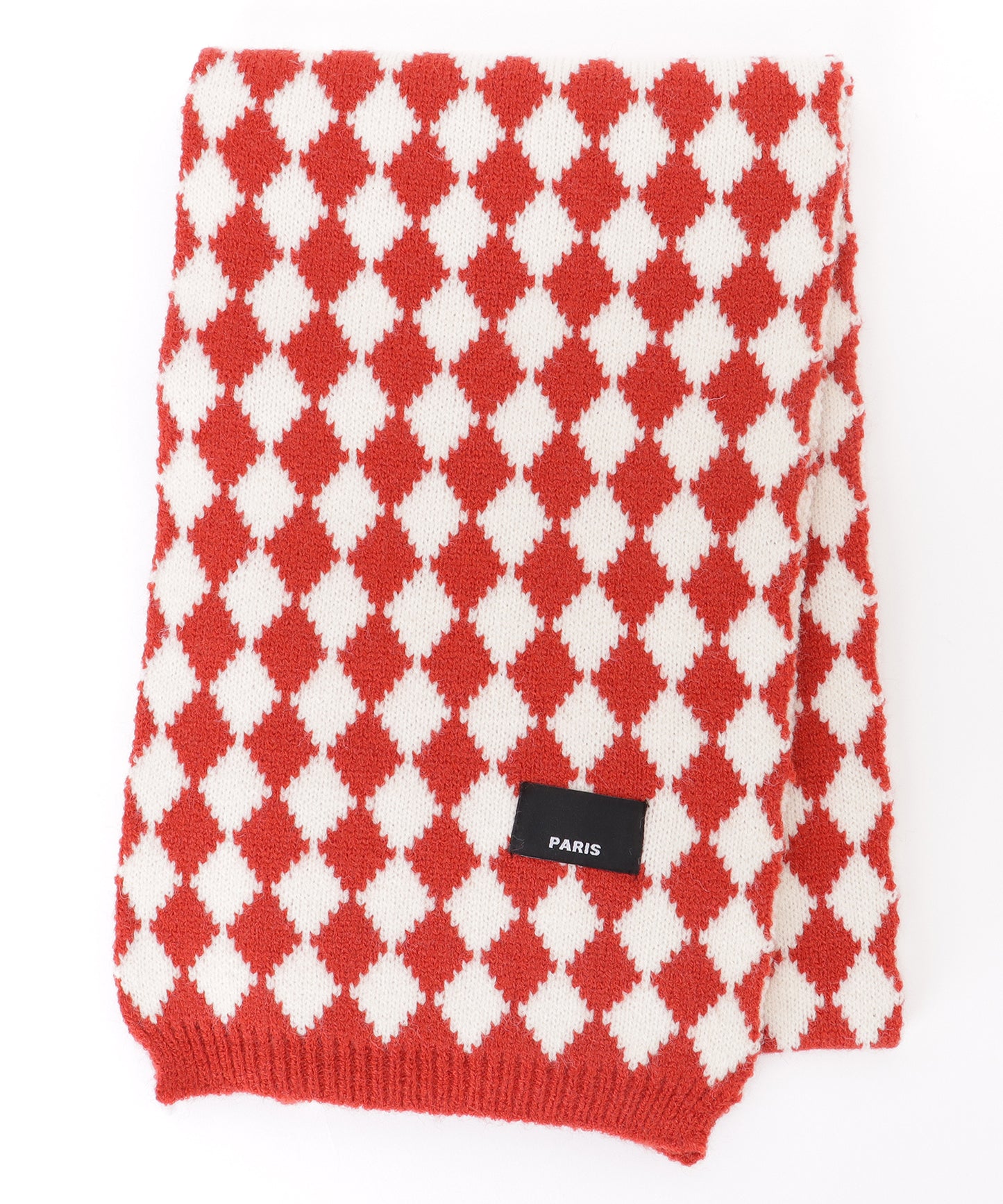 配色 ダイヤモンド チェック柄 ニット マフラー