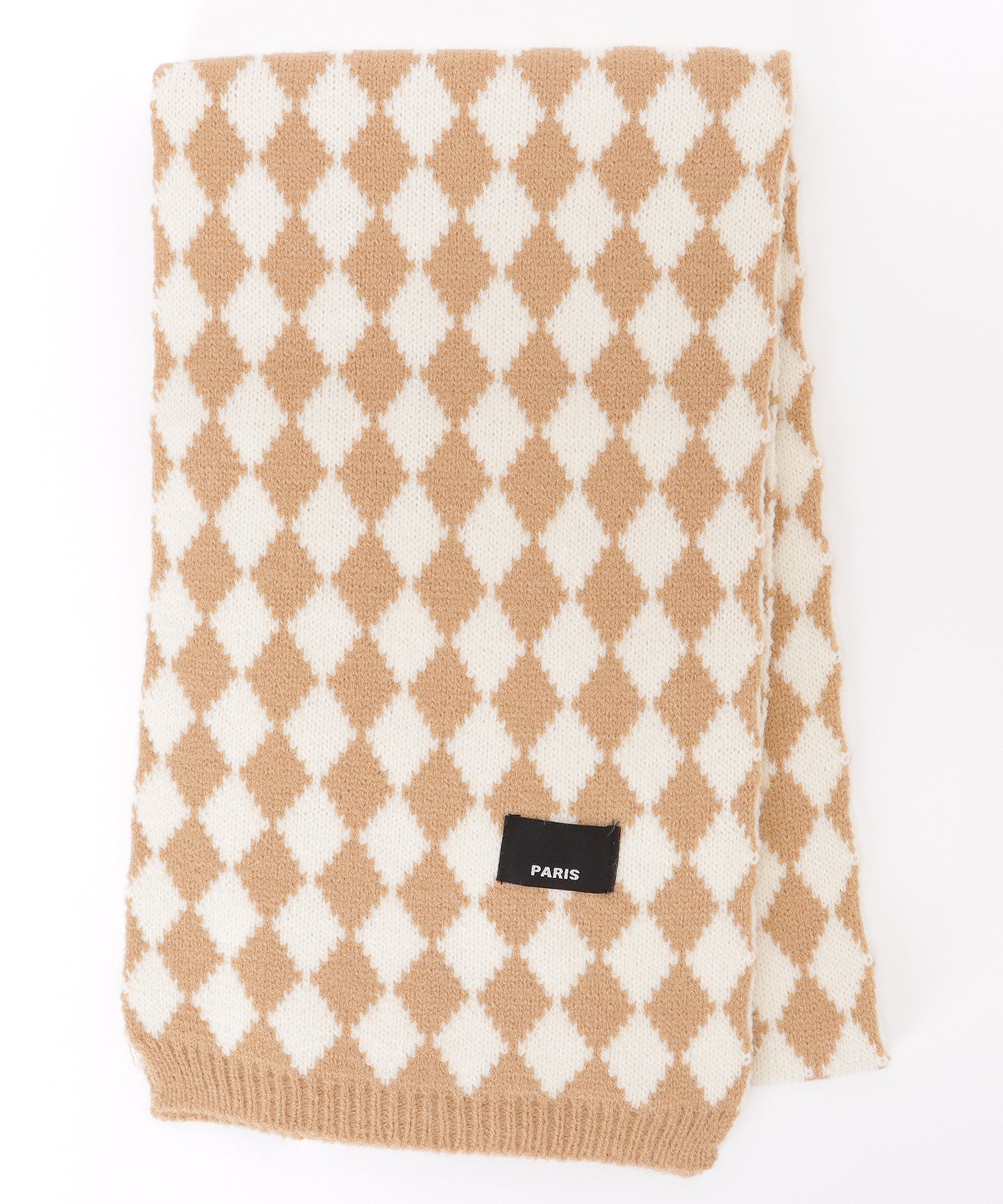 配色 ダイヤモンド チェック柄 ニット マフラー