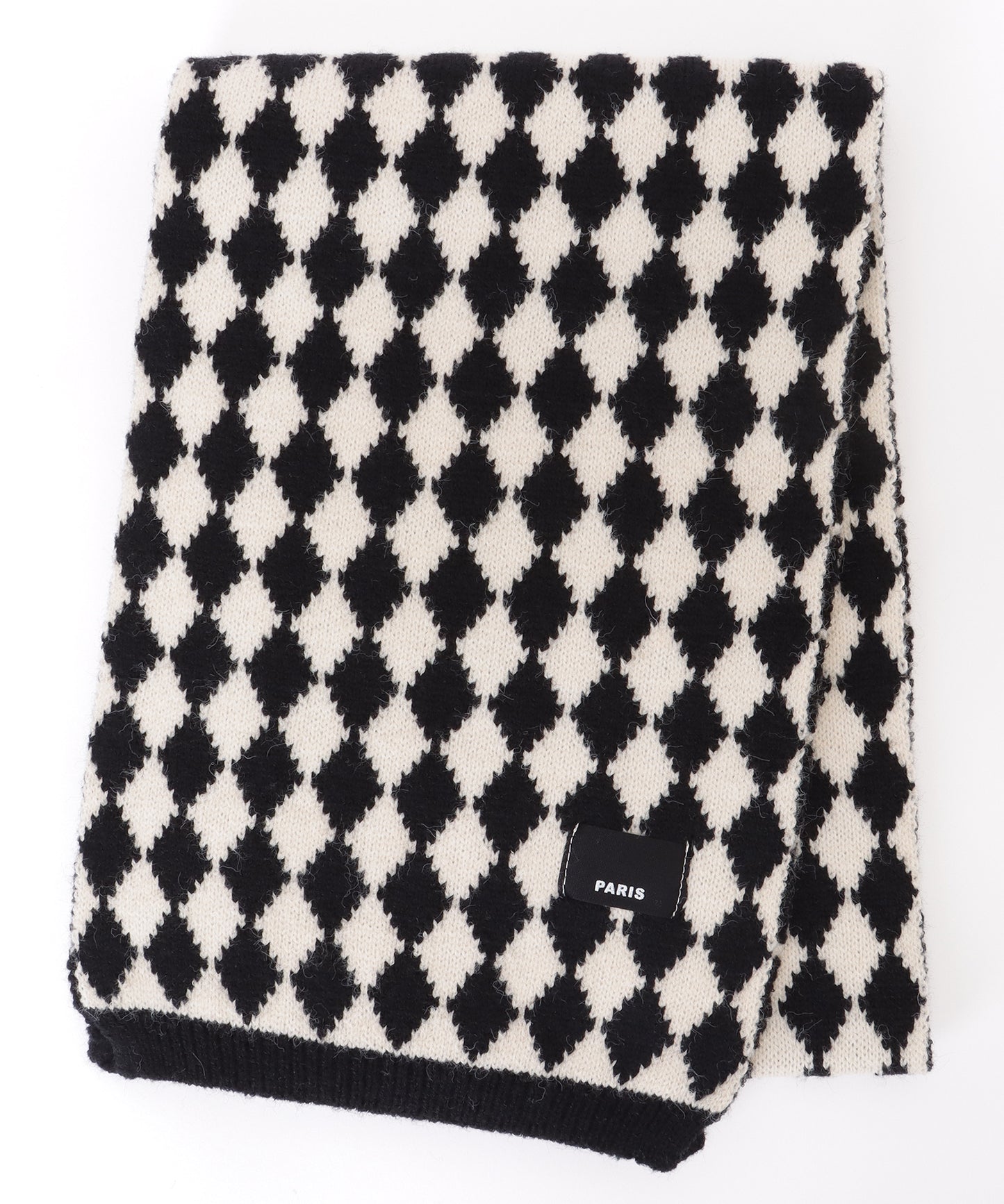 配色 ダイヤモンド チェック柄 ニット マフラー