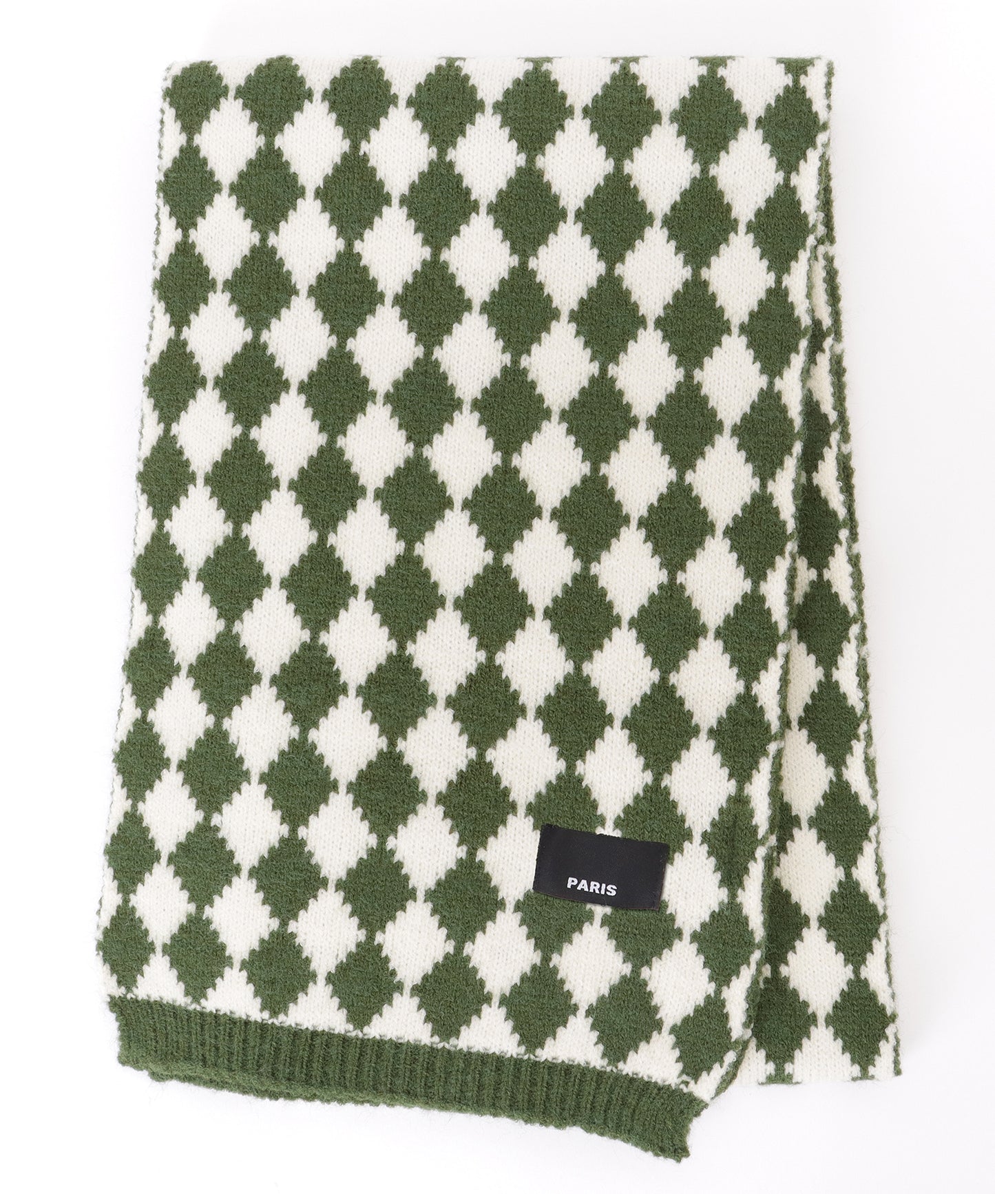 配色 ダイヤモンド チェック柄 ニット マフラー