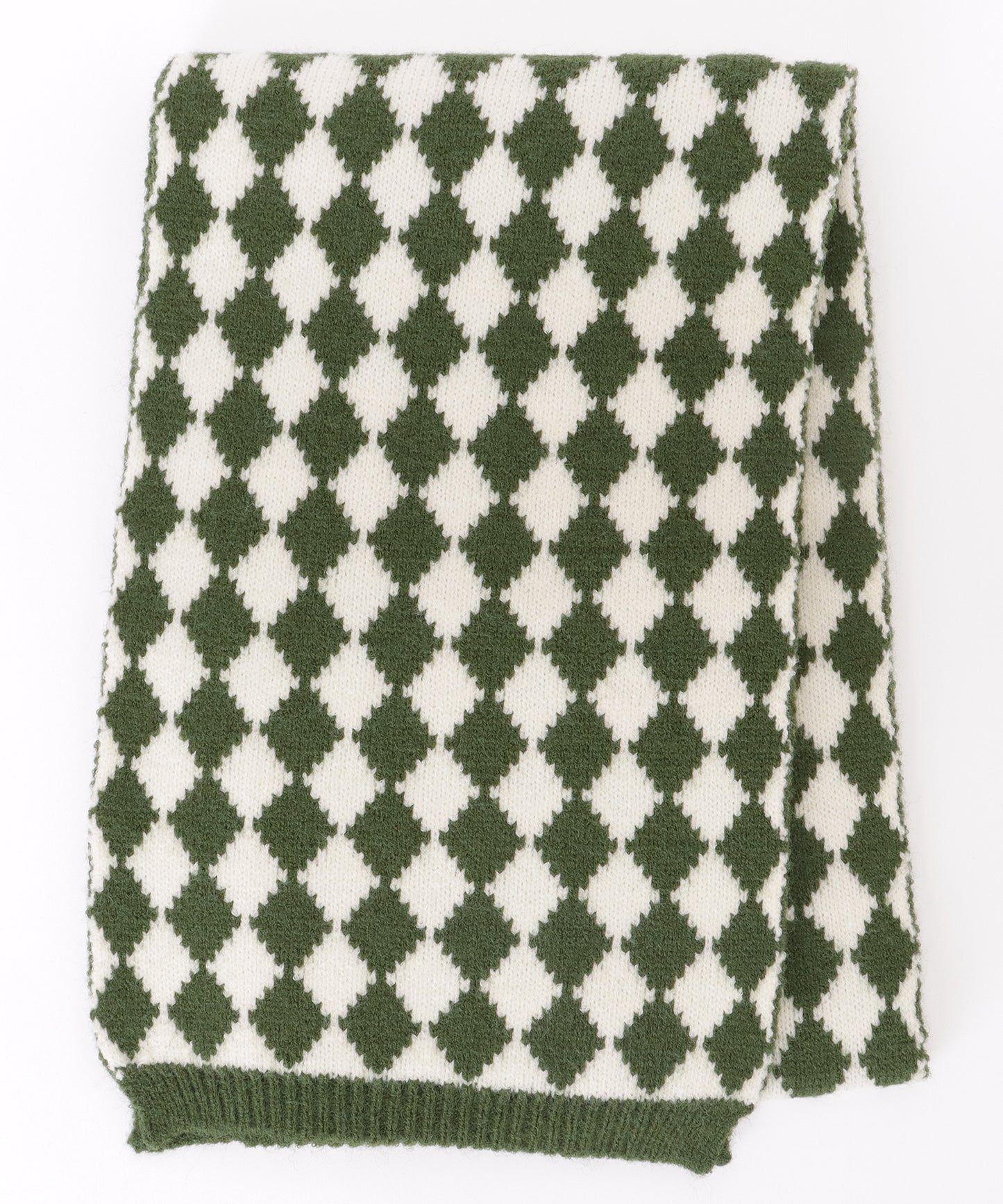 配色 ダイヤモンド チェック柄 ニット マフラー