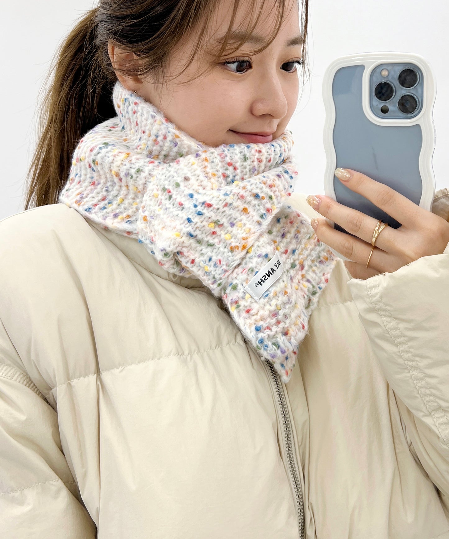 ミックス カラー タグ付き ニット マフラー