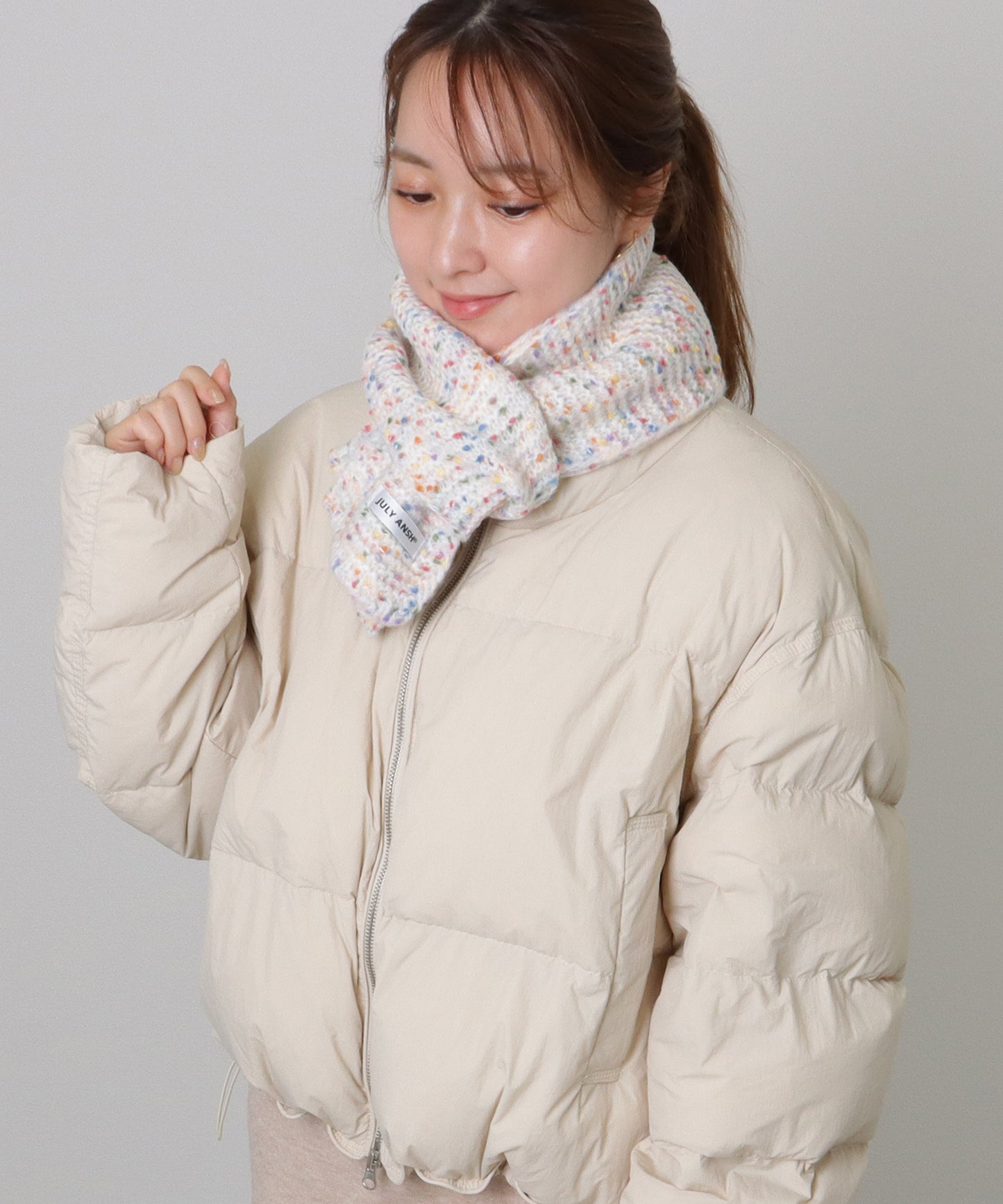 ミックス カラー タグ付き ニット マフラー