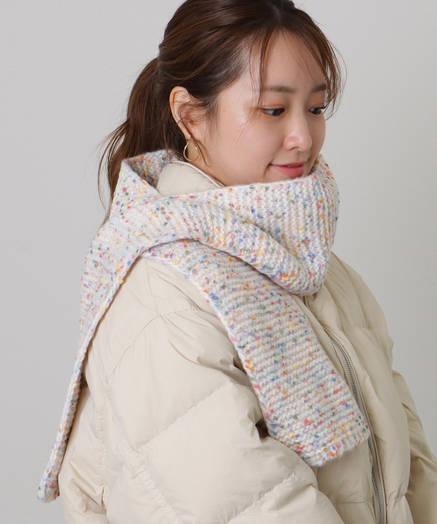 ミックス カラー タグ付き ニット マフラー