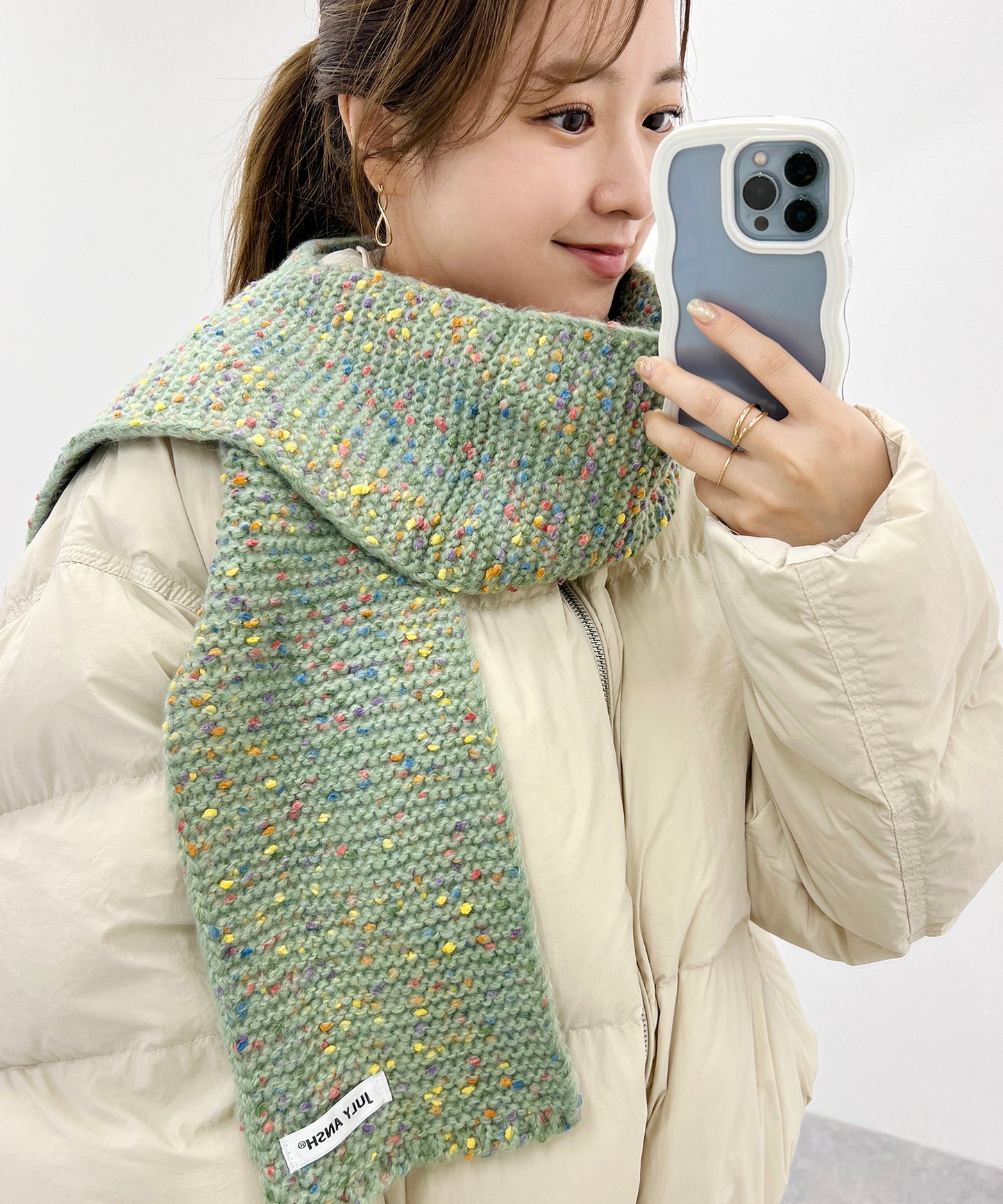 ミックス カラー タグ付き ニット マフラー