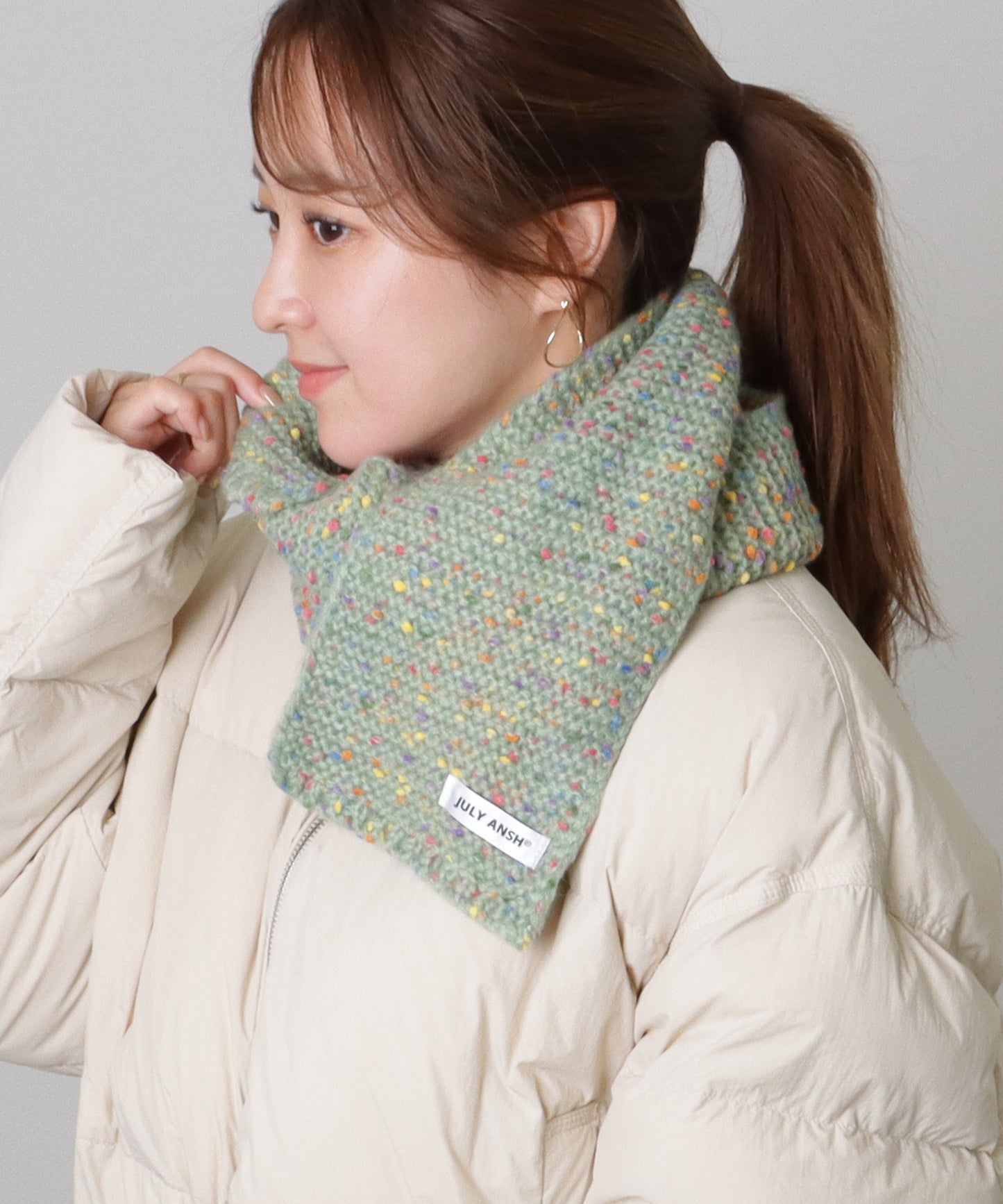 ミックス カラー タグ付き ニット マフラー