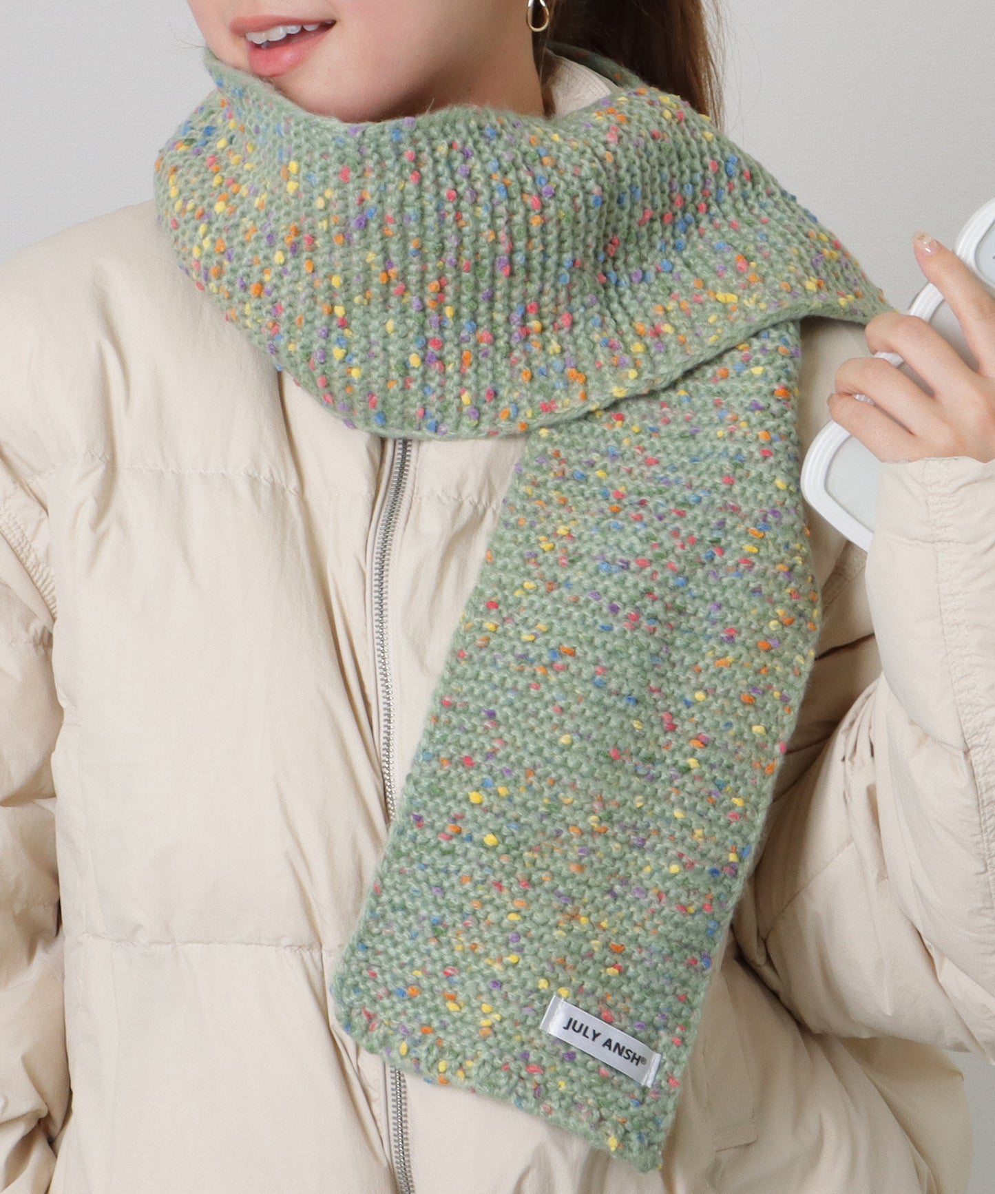 ミックス カラー タグ付き ニット マフラー