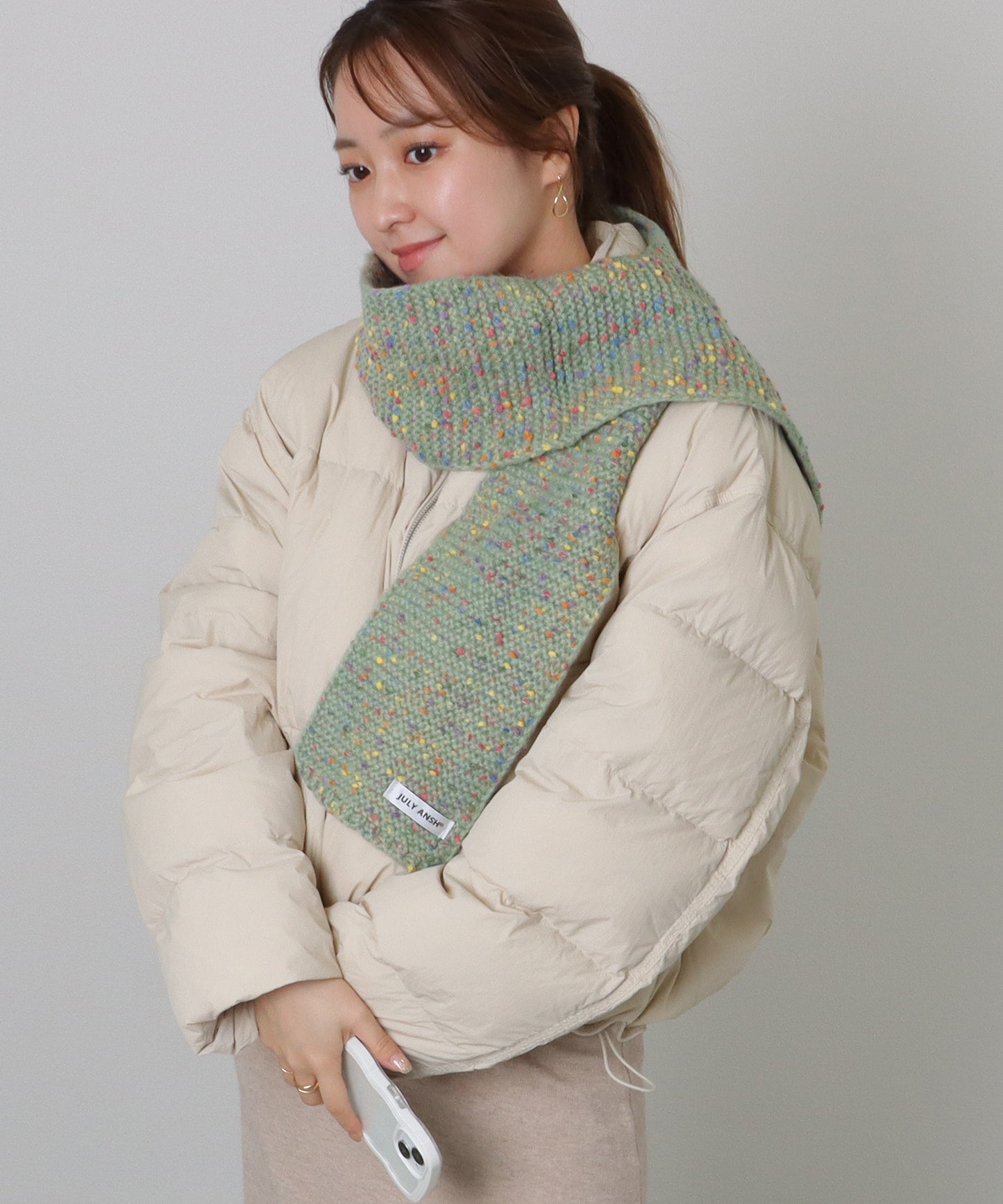 ミックス カラー タグ付き ニット マフラー