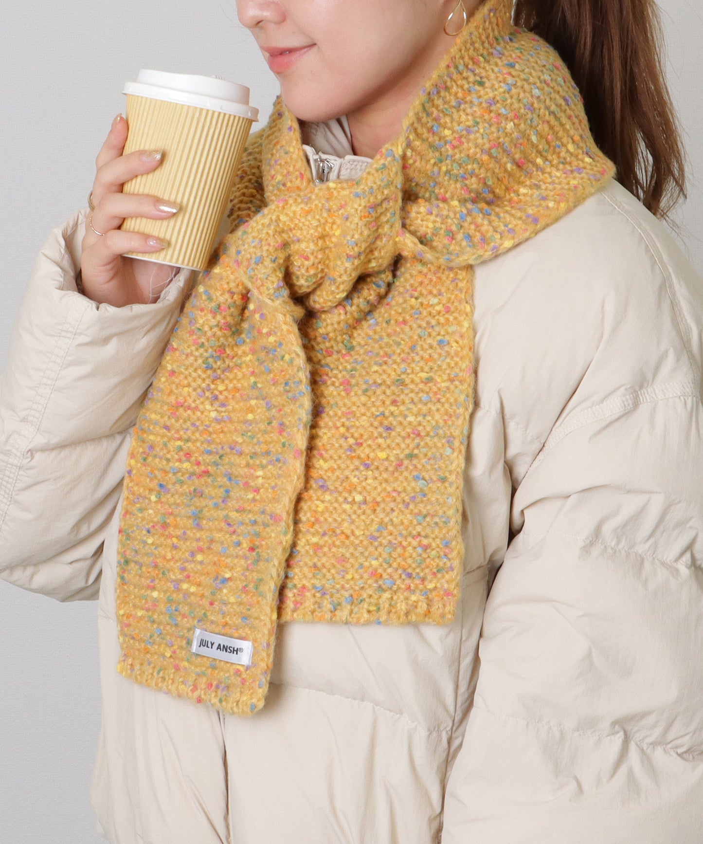 ミックス カラー タグ付き ニット マフラー