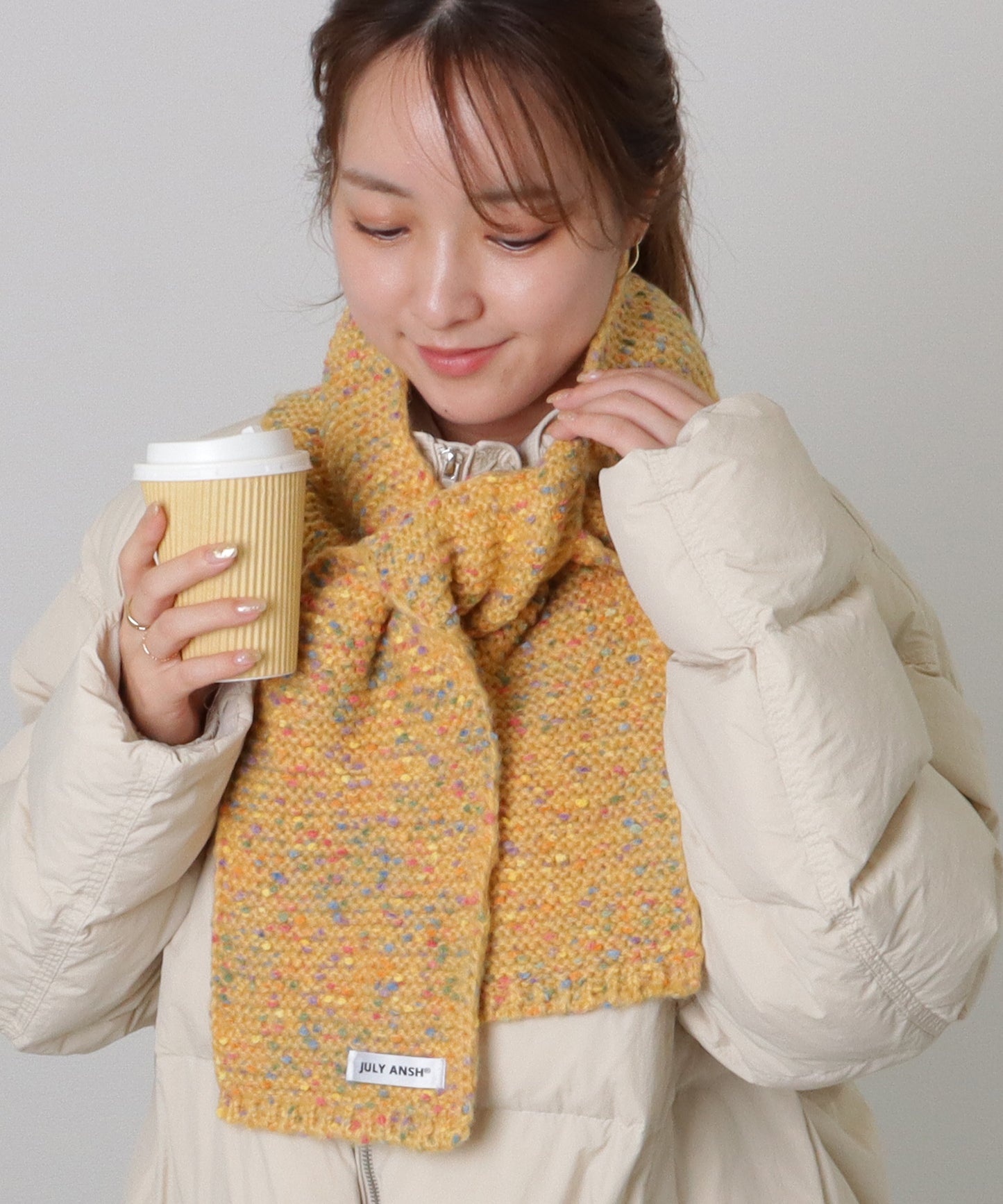 ミックス カラー タグ付き ニット マフラー