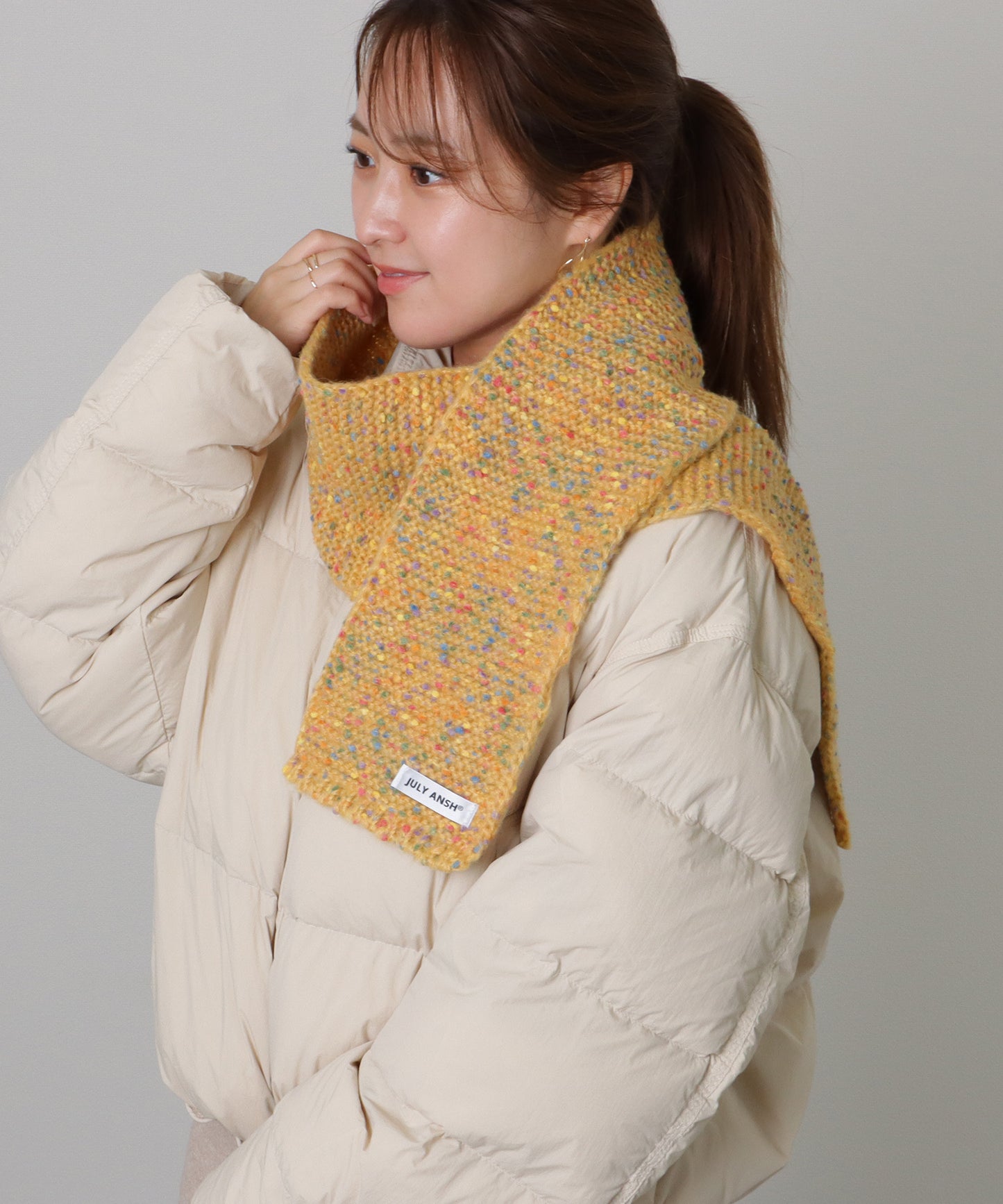 ミックス カラー タグ付き ニット マフラー