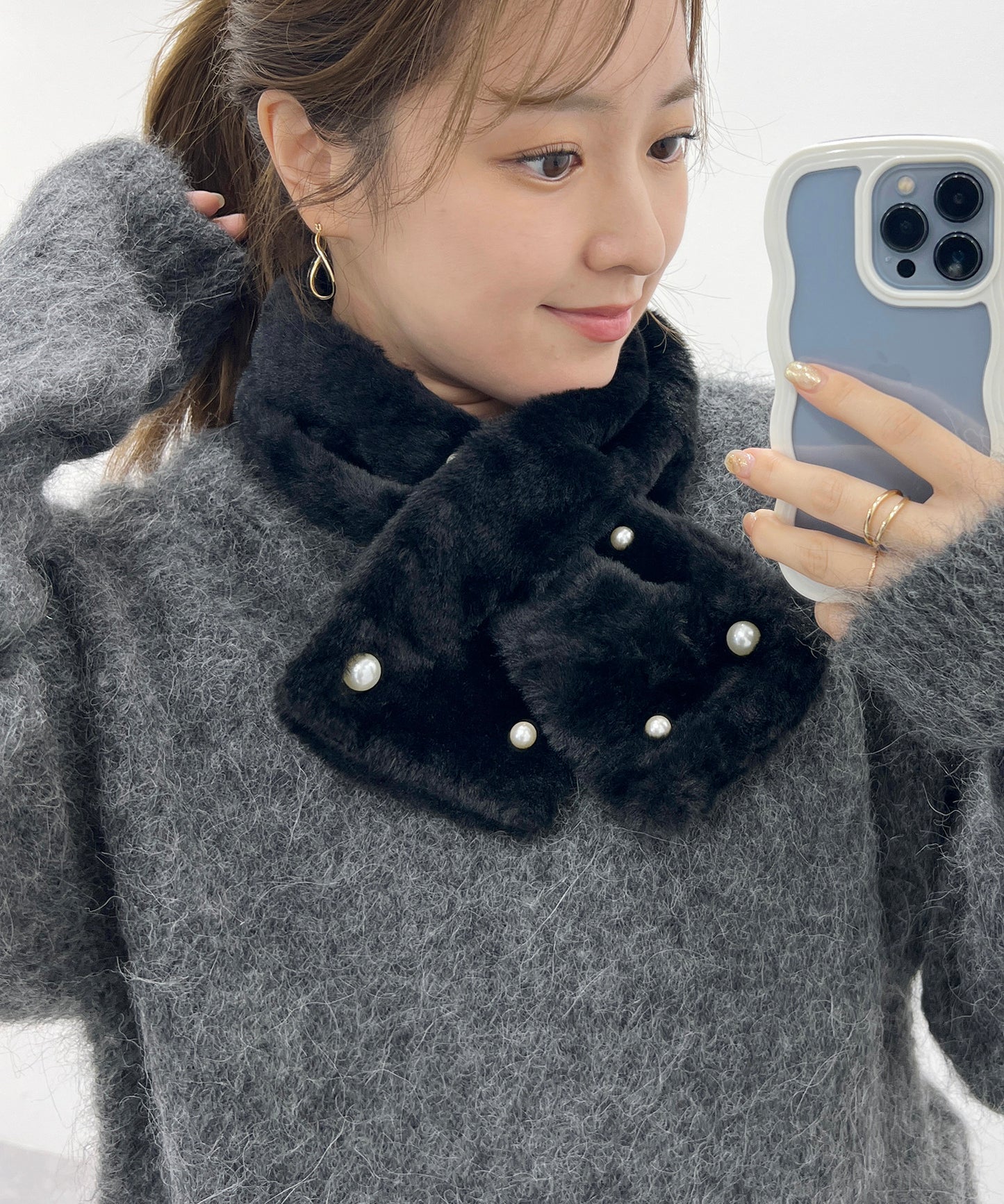 ソリッドカラー メニー パール ファー ティペット