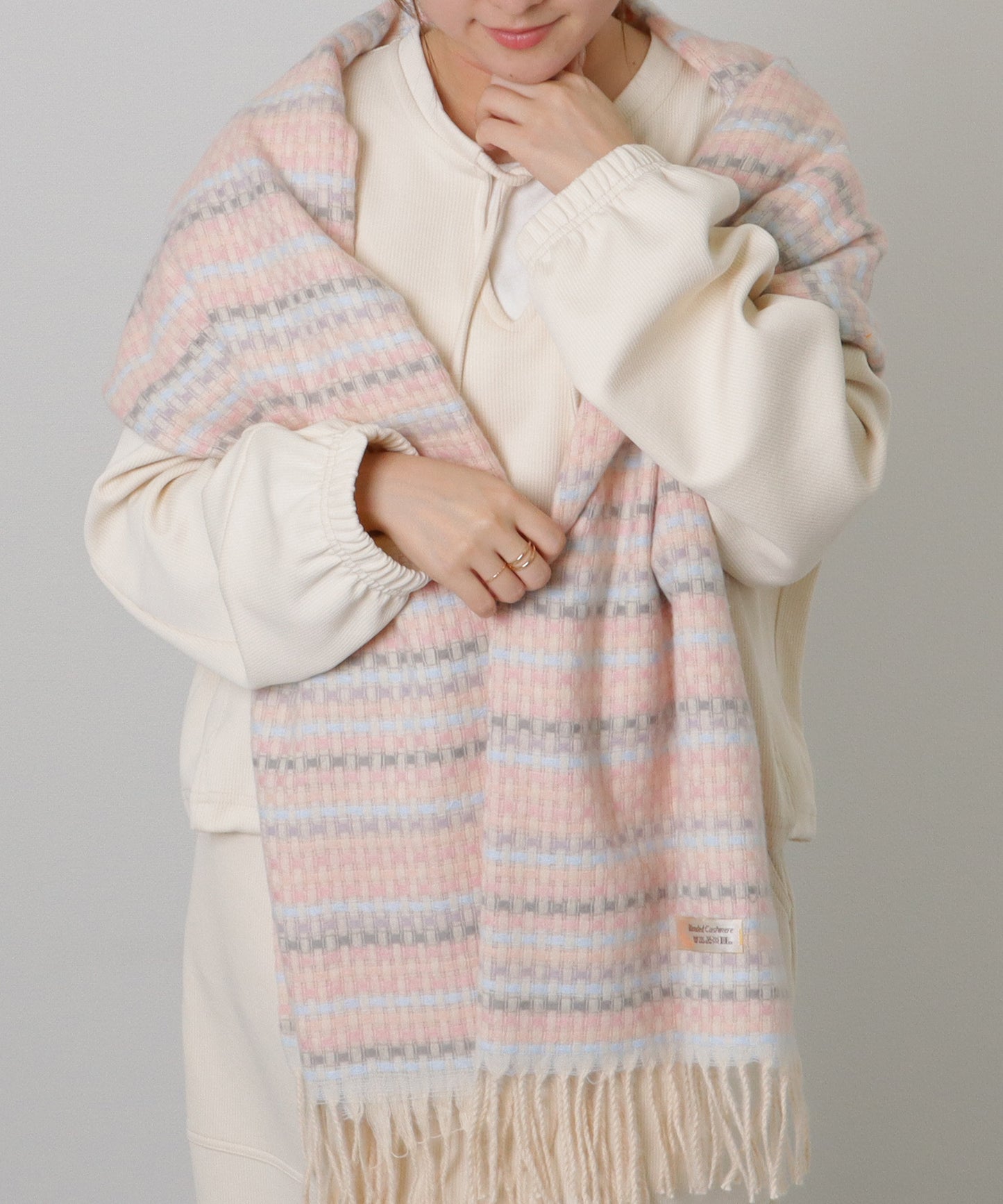 配色 チェック フリンジ ニット マフラー