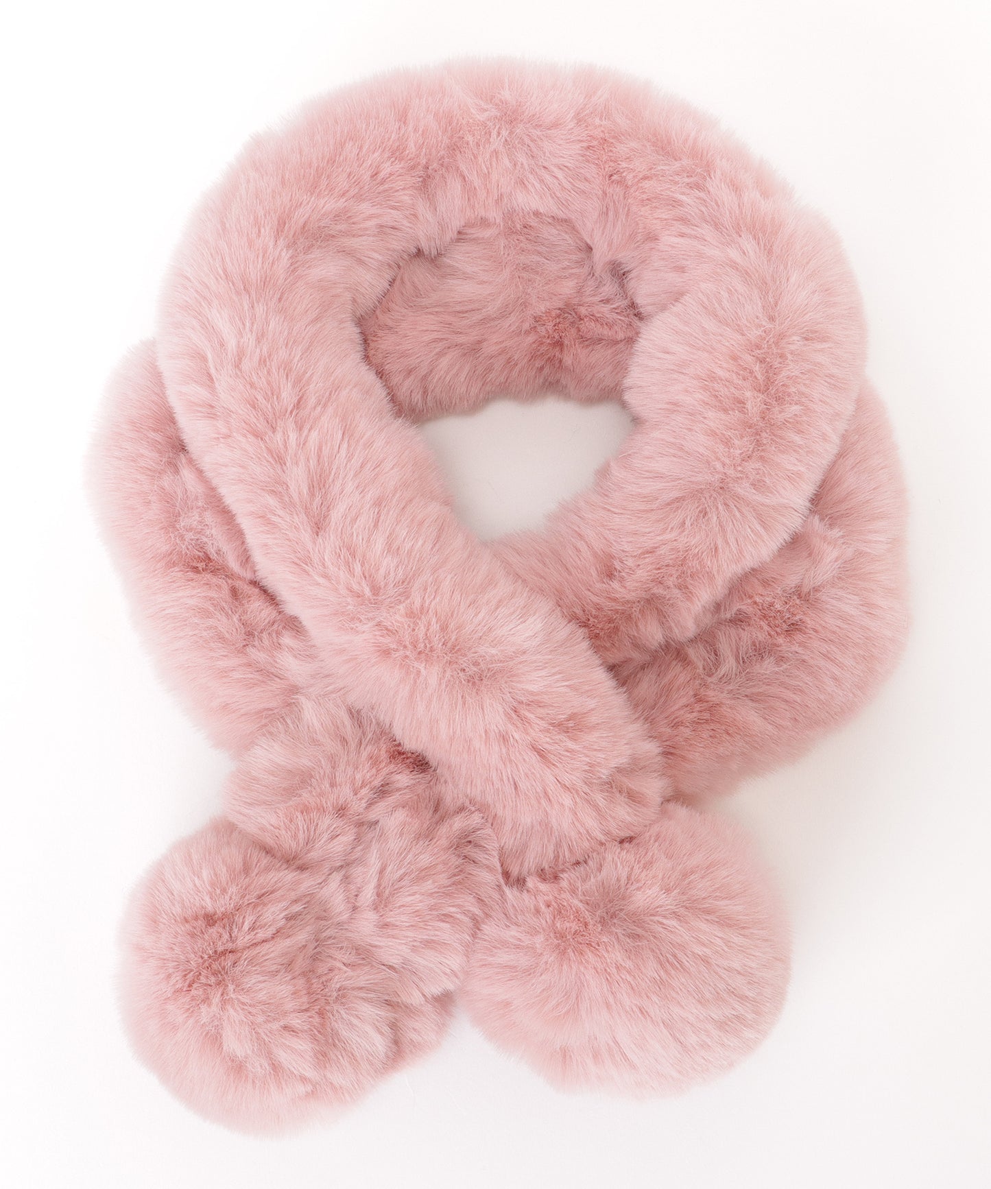 ポンポン付き ラビット風 シンプル ファー ティペット