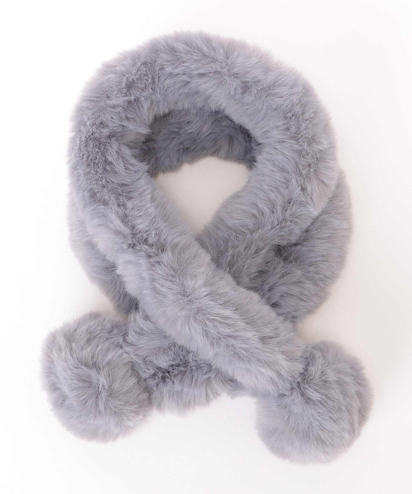 ポンポン付き ラビット風 シンプル ファー ティペット