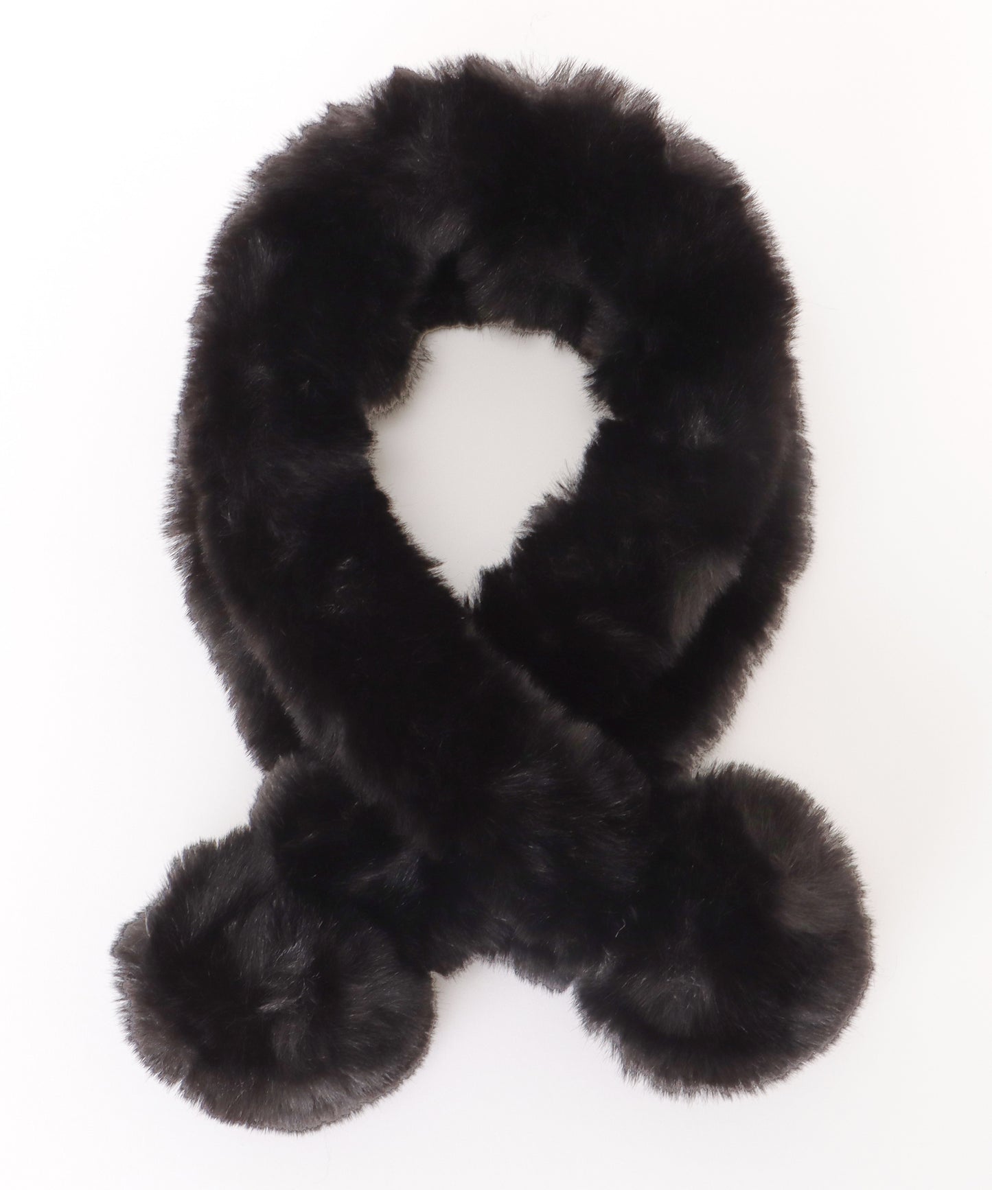 ポンポン付き ラビット風 シンプル ファー ティペット