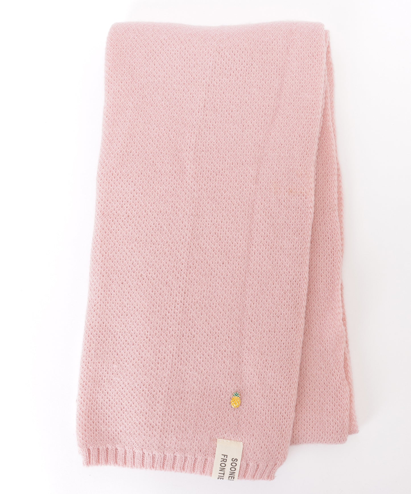 ソリッドカラー ピンバッチ付き シンプル ニット マフラー