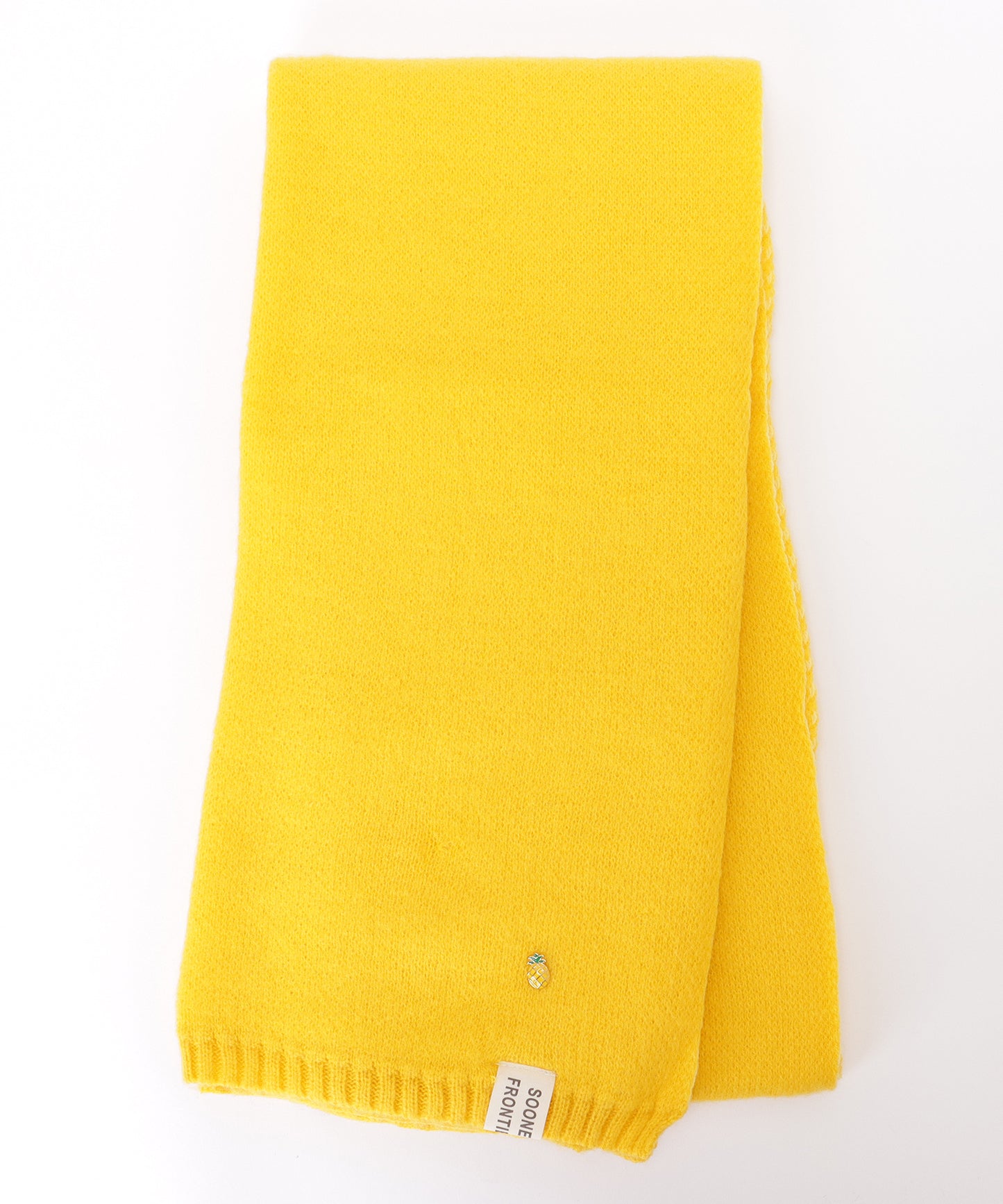 ソリッドカラー ピンバッチ付き シンプル ニット マフラー