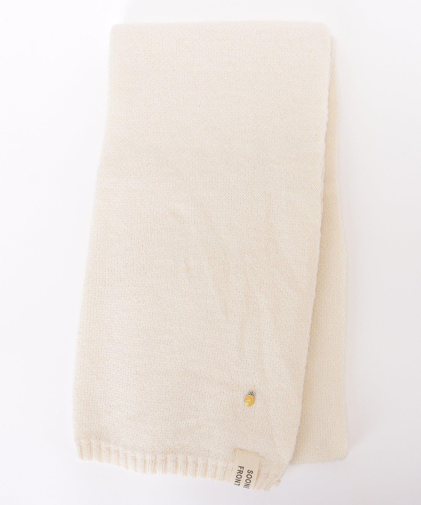 ソリッドカラー ピンバッチ付き シンプル ニット マフラー