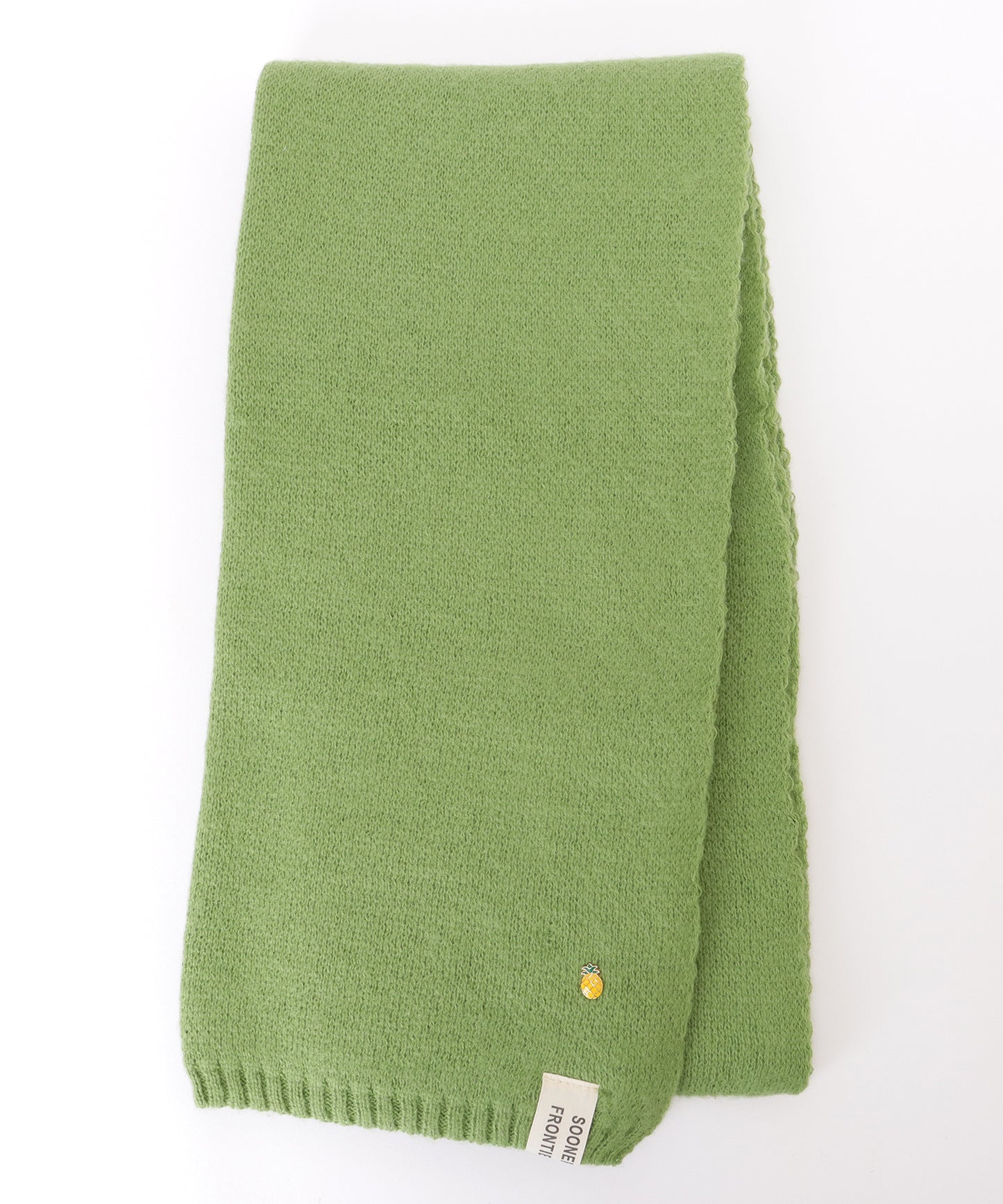 ソリッドカラー ピンバッチ付き シンプル ニット マフラー