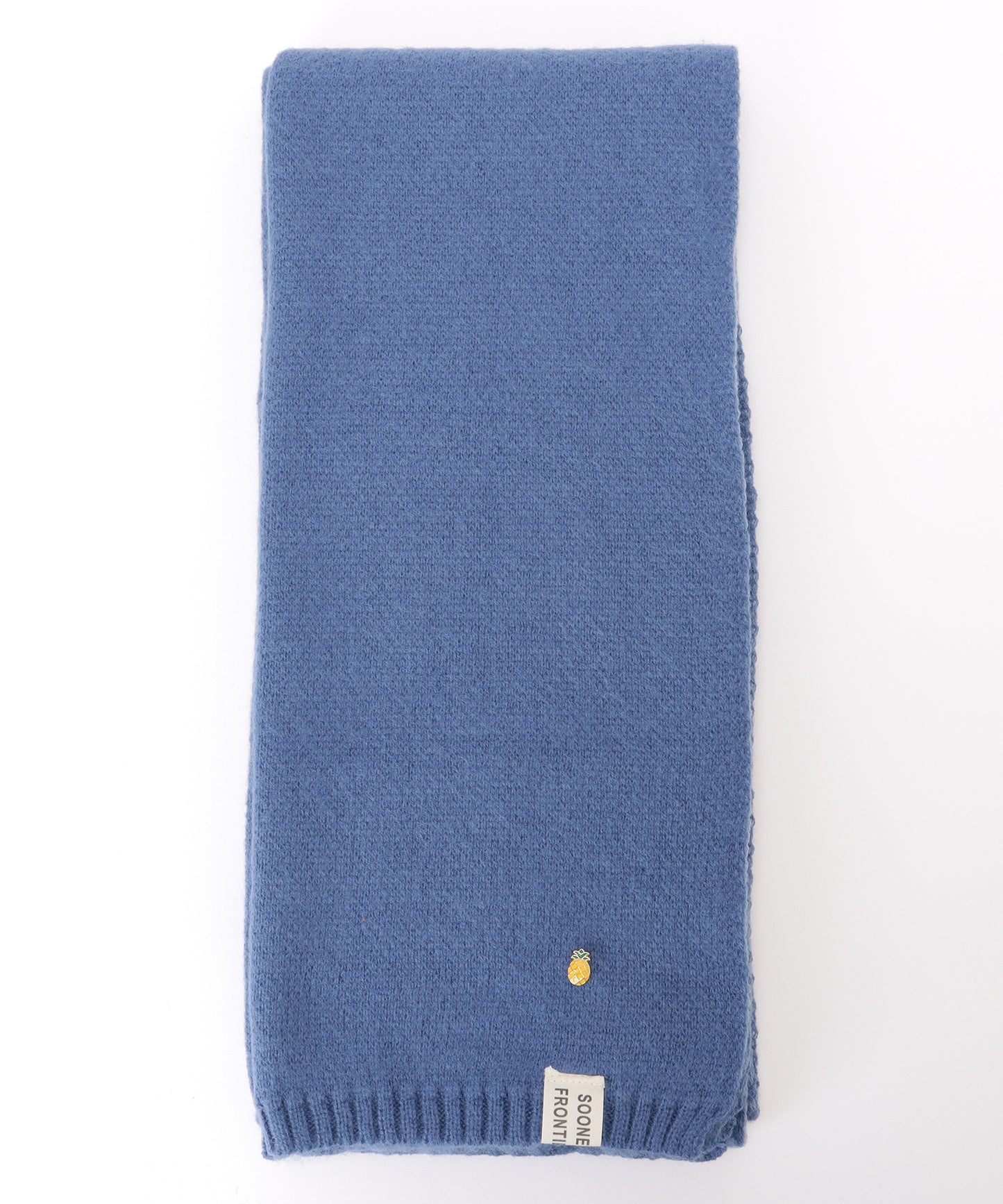 ソリッドカラー ピンバッチ付き シンプル ニット マフラー