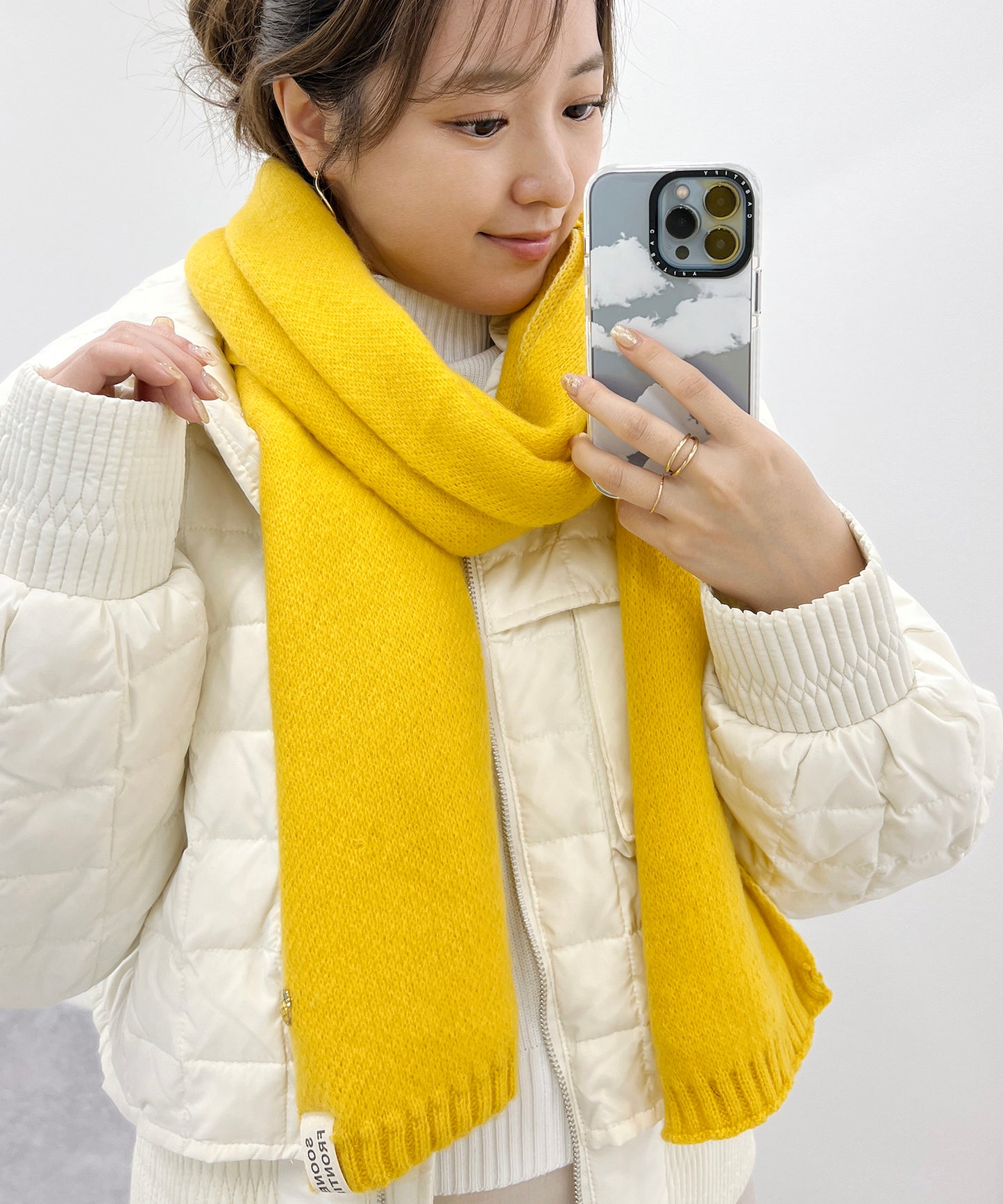 ソリッドカラー ピンバッチ付き シンプル ニット マフラー