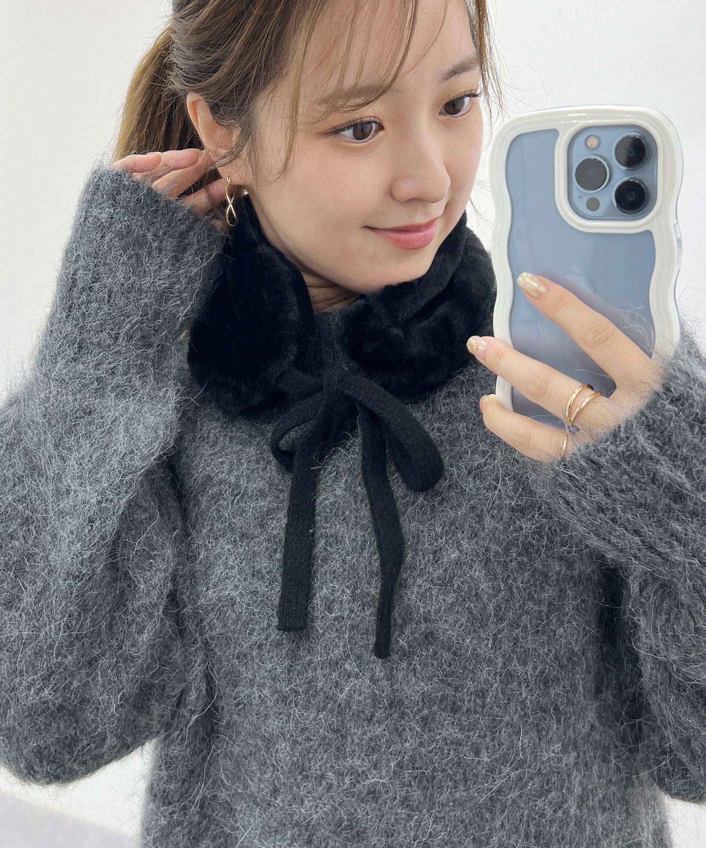 ニット リボン付き 2WAY ファー ティペット