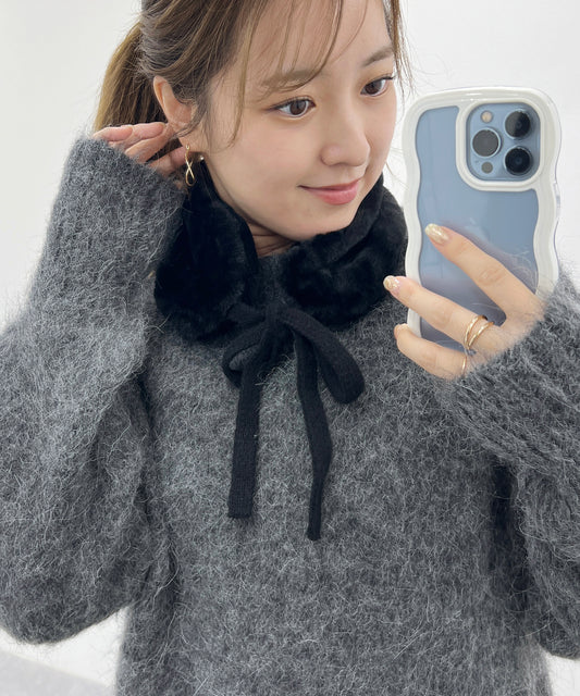 ニット リボン付き 2WAY ファー ティペット